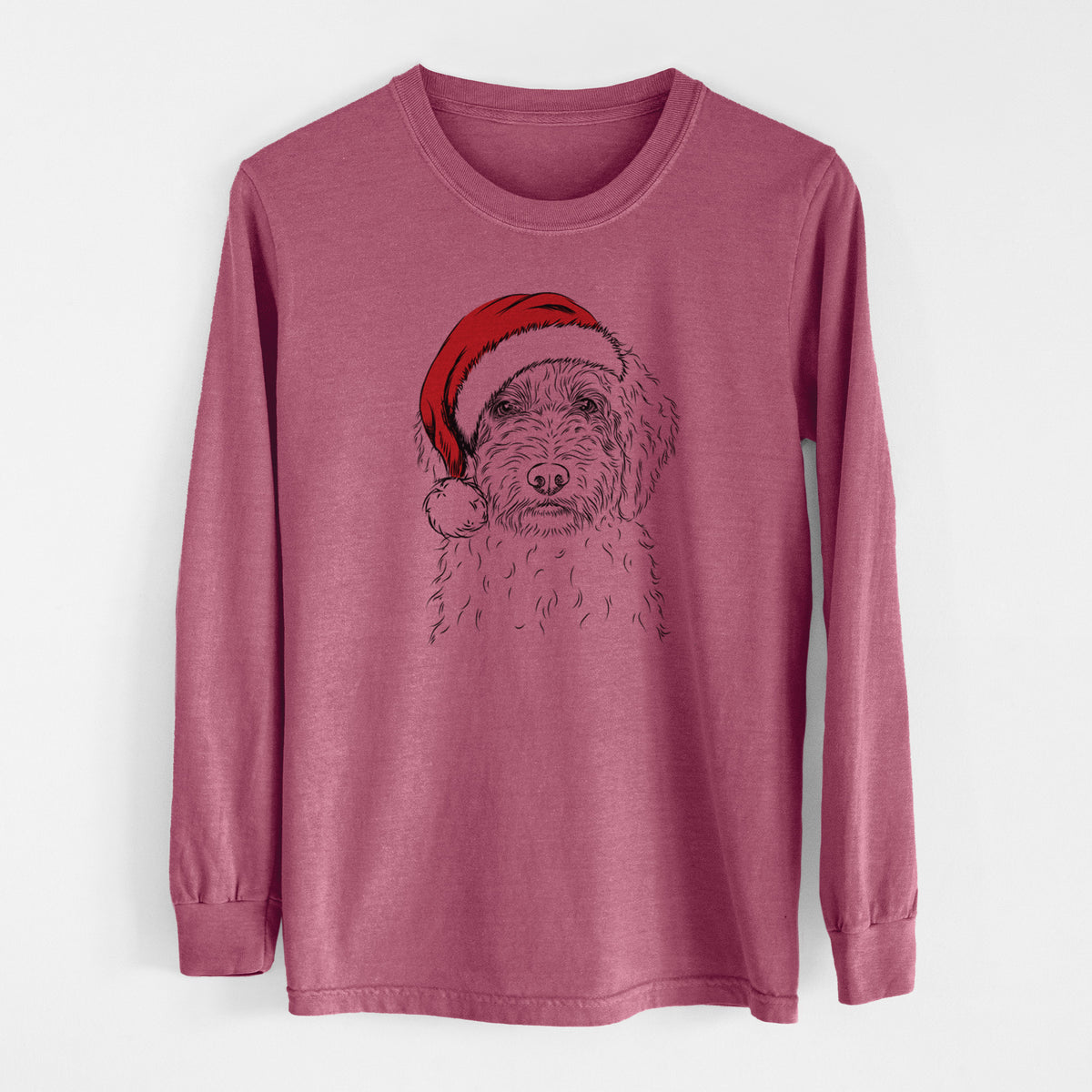 Santa Teddy the Labradoodle - Men&#39;s Heavyweight 100% Cotton Long Sleeve