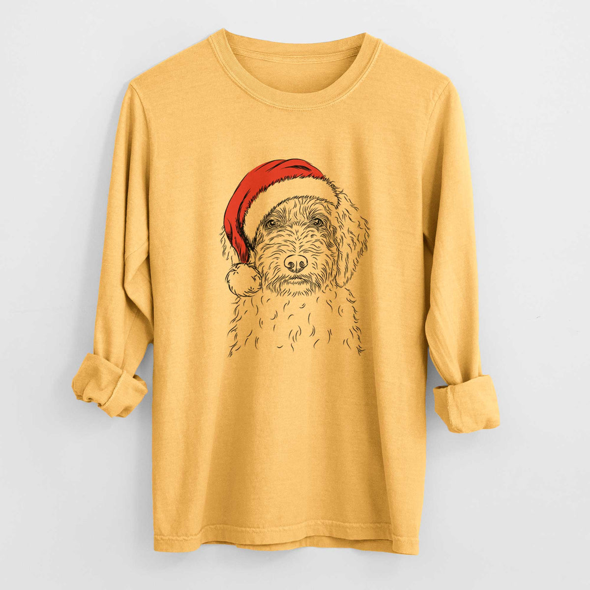 Santa Teddy the Labradoodle - Men's Heavyweight 100% Cotton Long Sleeve