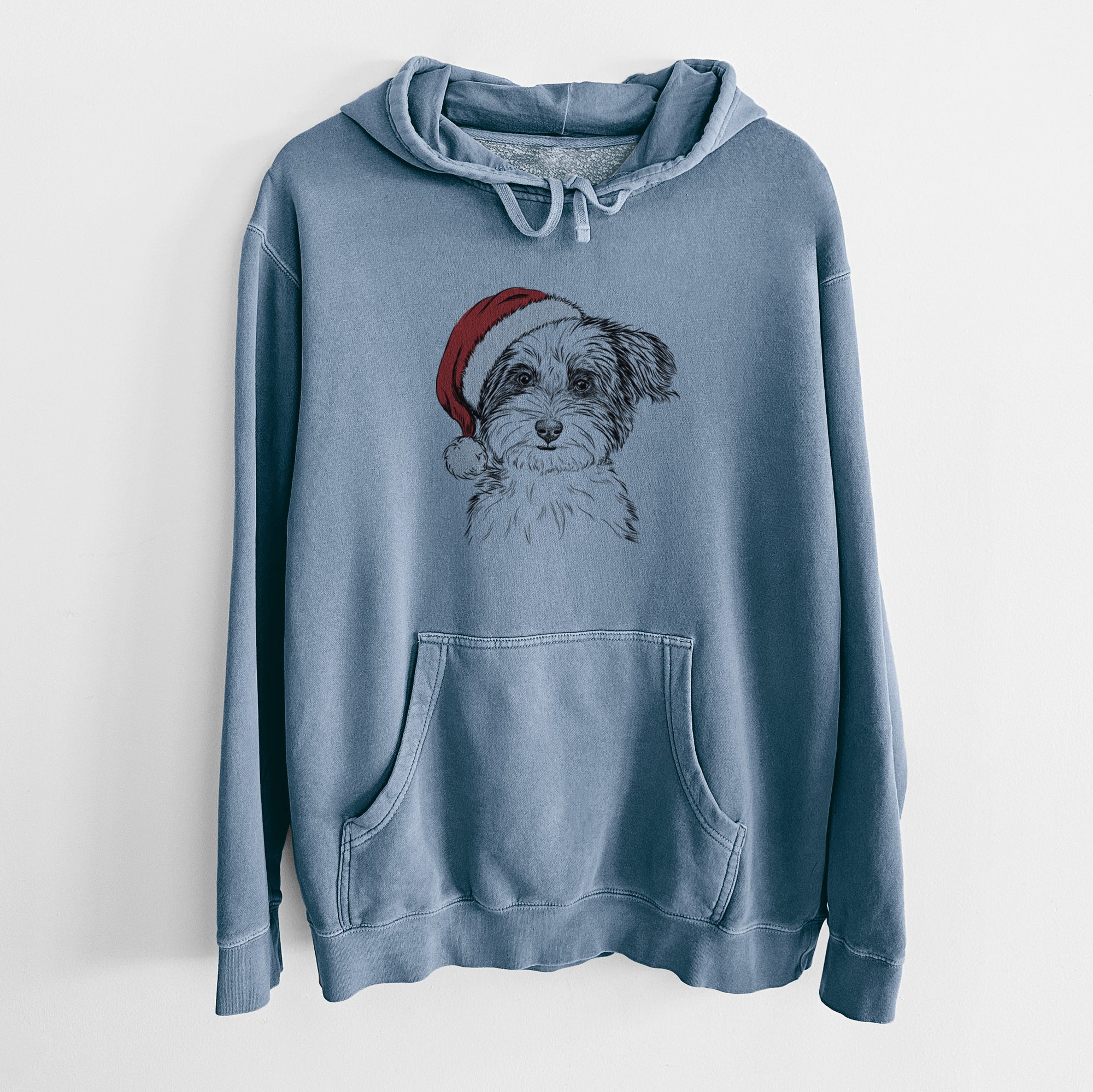 Santa Hat Teddy the Havanese - Unisex Pigment Dyed Hoodie