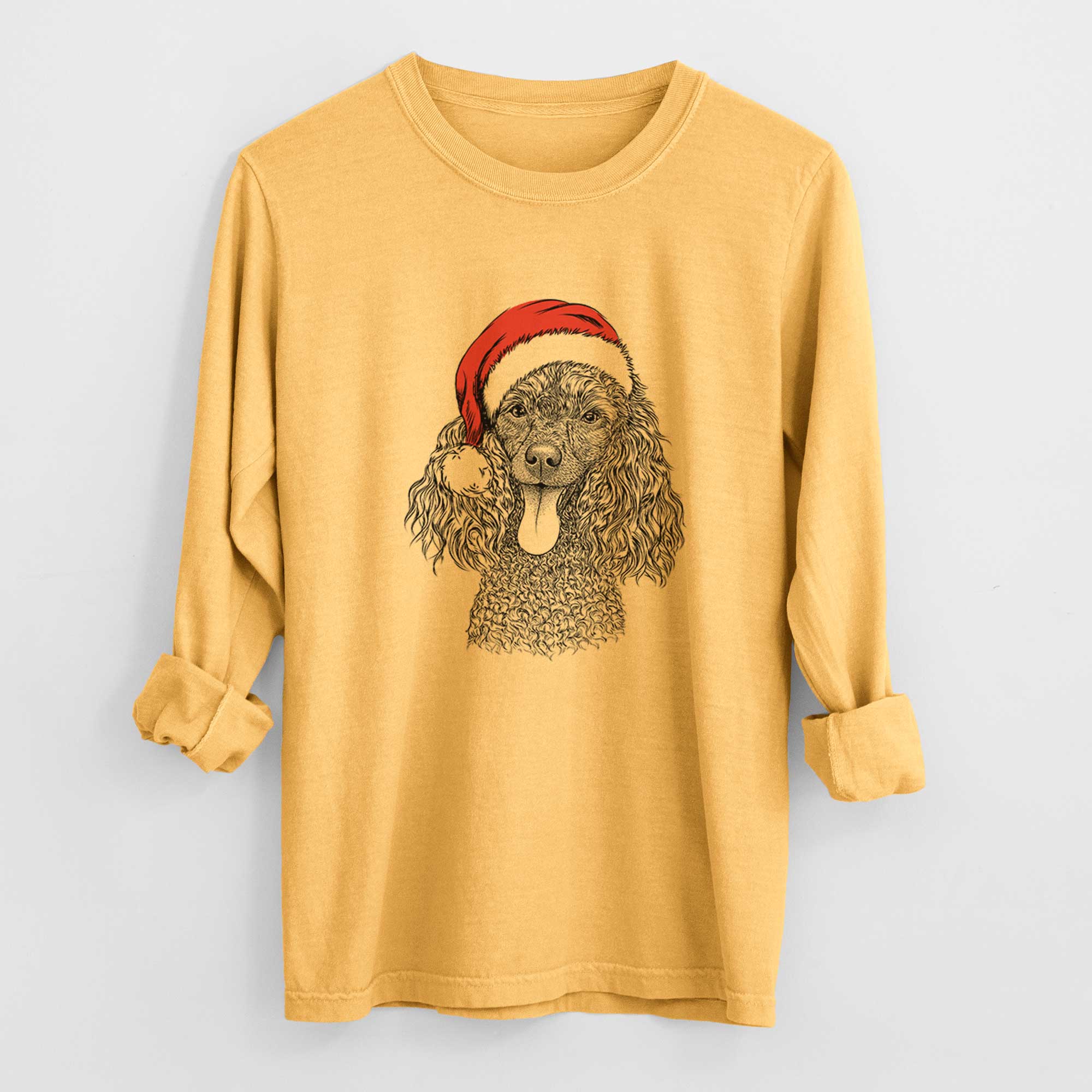 Santa Teddy the Mini Poodle - Men's Heavyweight 100% Cotton Long Sleeve