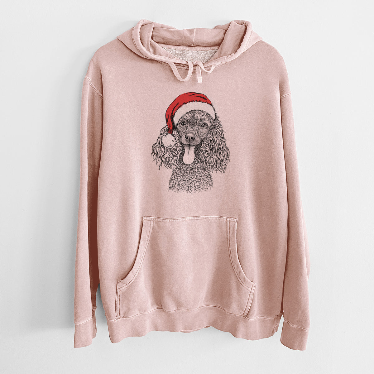 Santa Hat Teddy the Mini Poodle - Unisex Pigment Dyed Hoodie