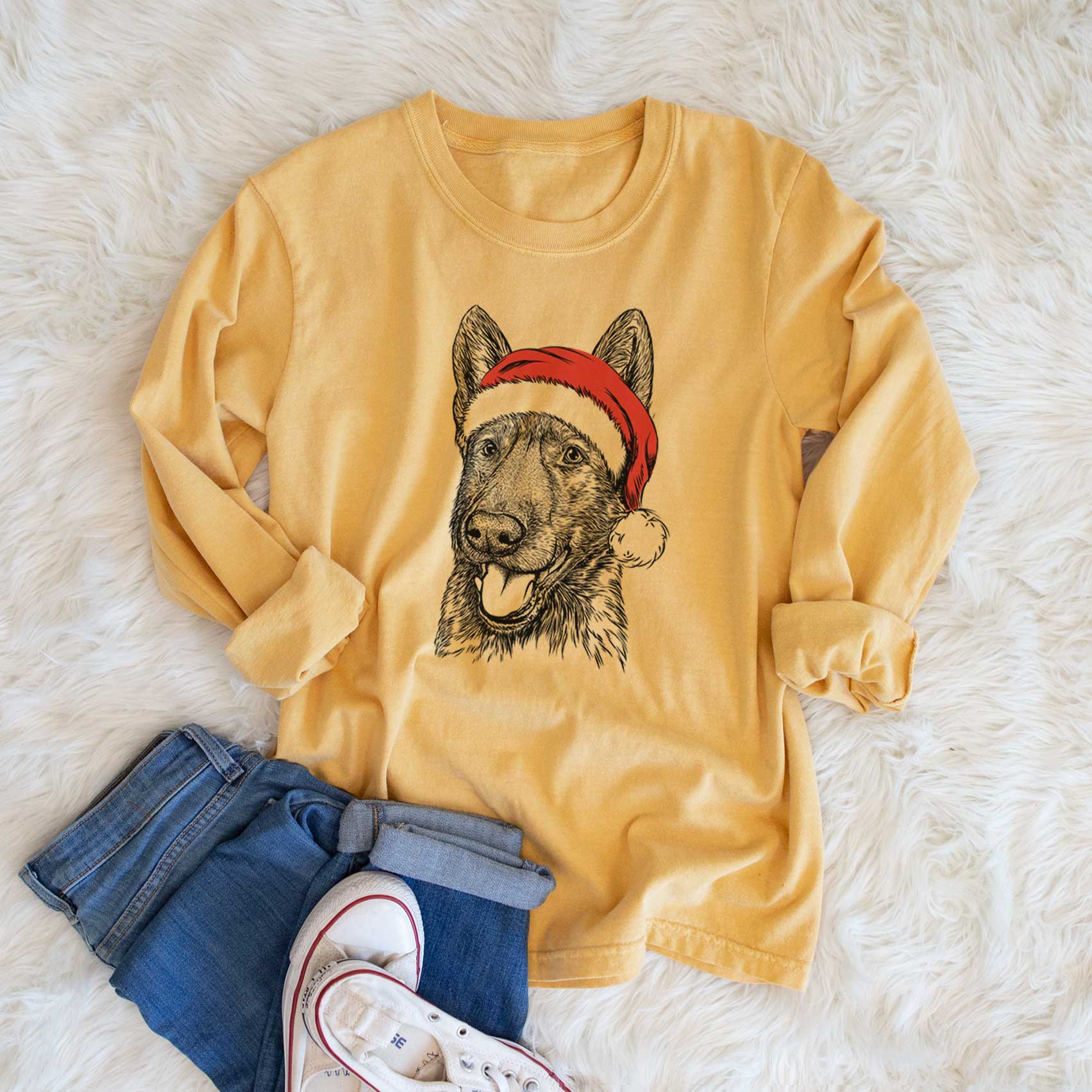 Santa Tena the German Shepherd - Men's Heavyweight 100% Cotton Long Sleeve