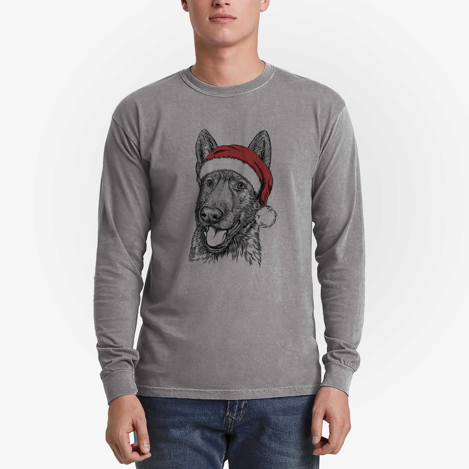 Santa Tena the German Shepherd - Men's Heavyweight 100% Cotton Long Sleeve