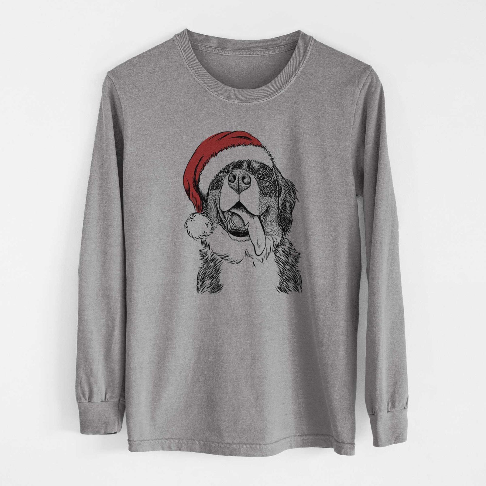 Santa Theo the Bernese Mountain Dog - Men's Heavyweight 100% Cotton Long Sleeve