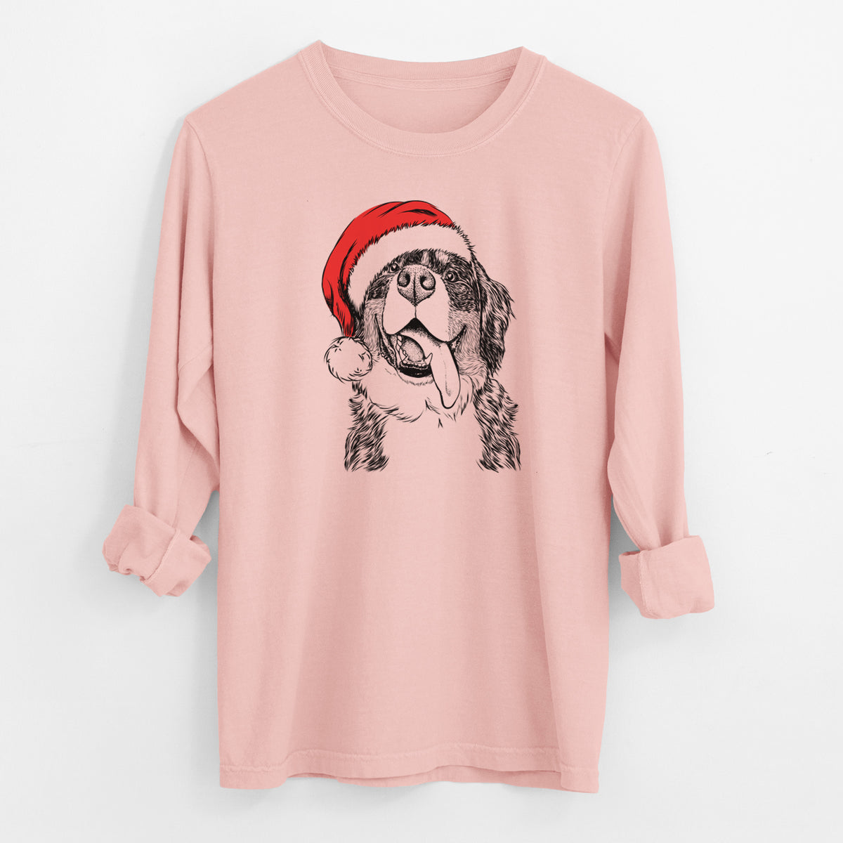 Santa Theo the Bernese Mountain Dog - Men's Heavyweight 100% Cotton Long Sleeve