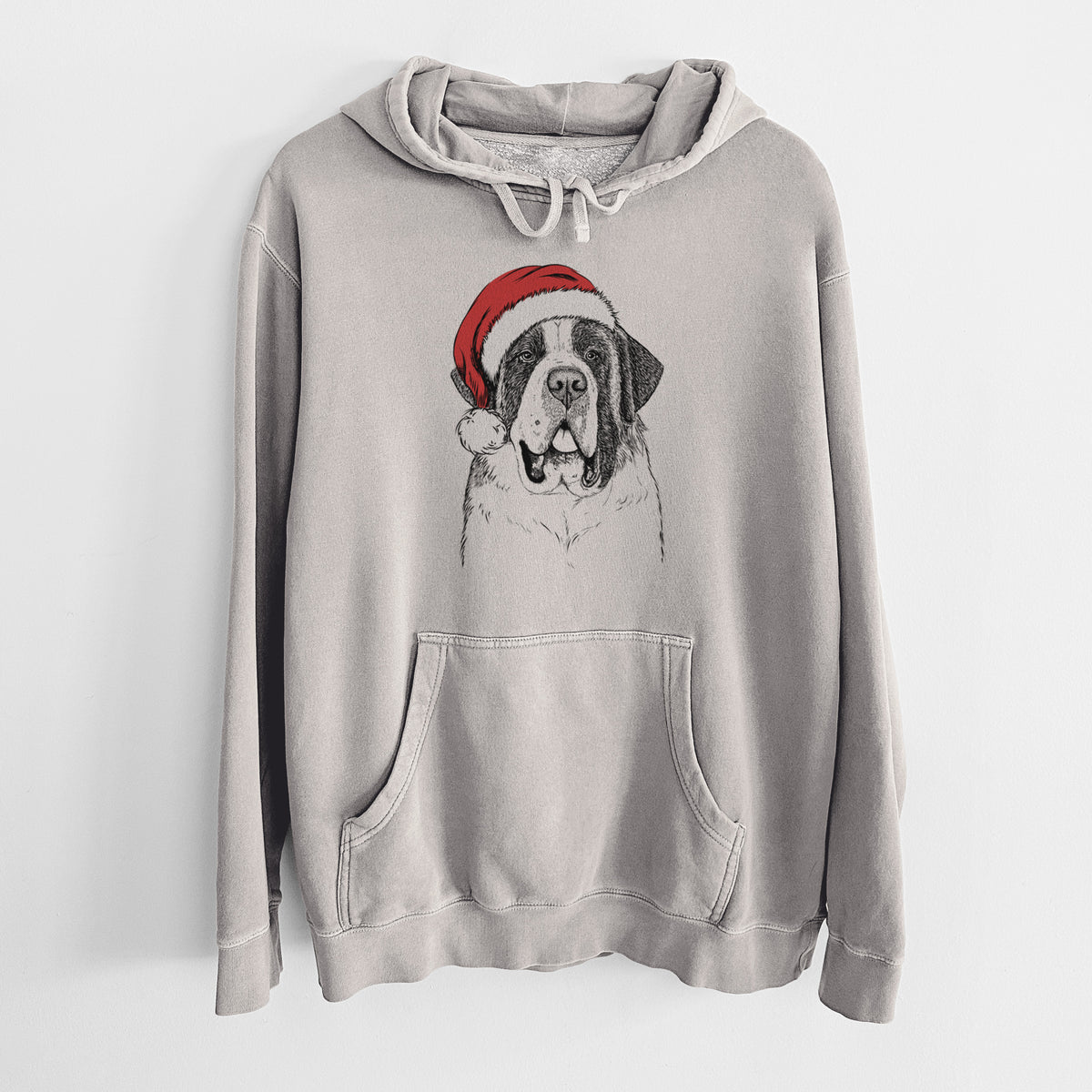 Santa Hat Thor the Saint Bernard - Unisex Pigment Dyed Hoodie