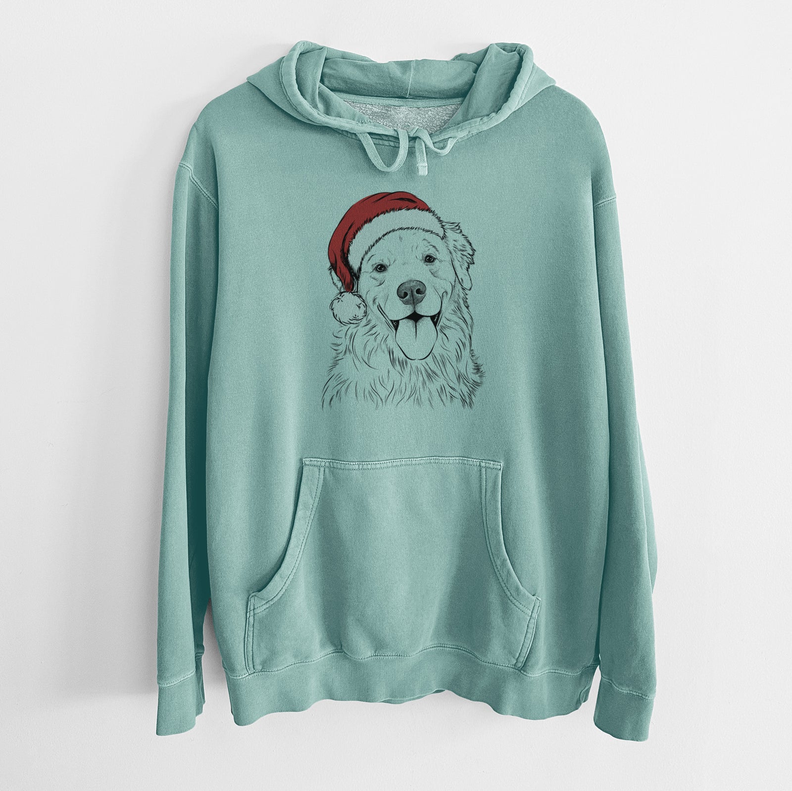 Santa Hat Ticket the Golden Retriever - Unisex Pigment Dyed Hoodie