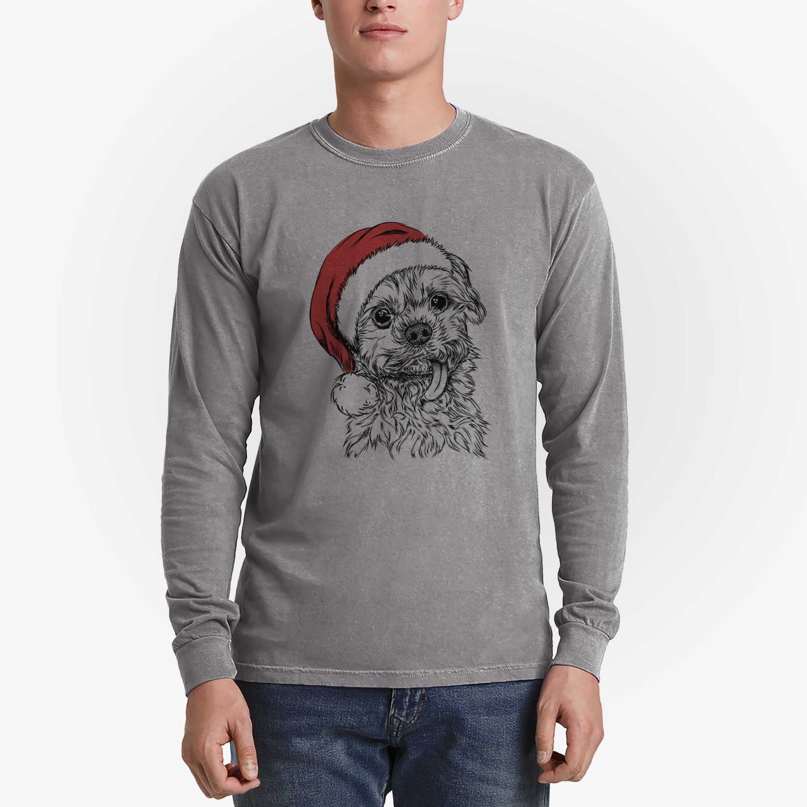 Santa Tiny Titan the Shih Tzu - Men's Heavyweight 100% Cotton Long Sleeve
