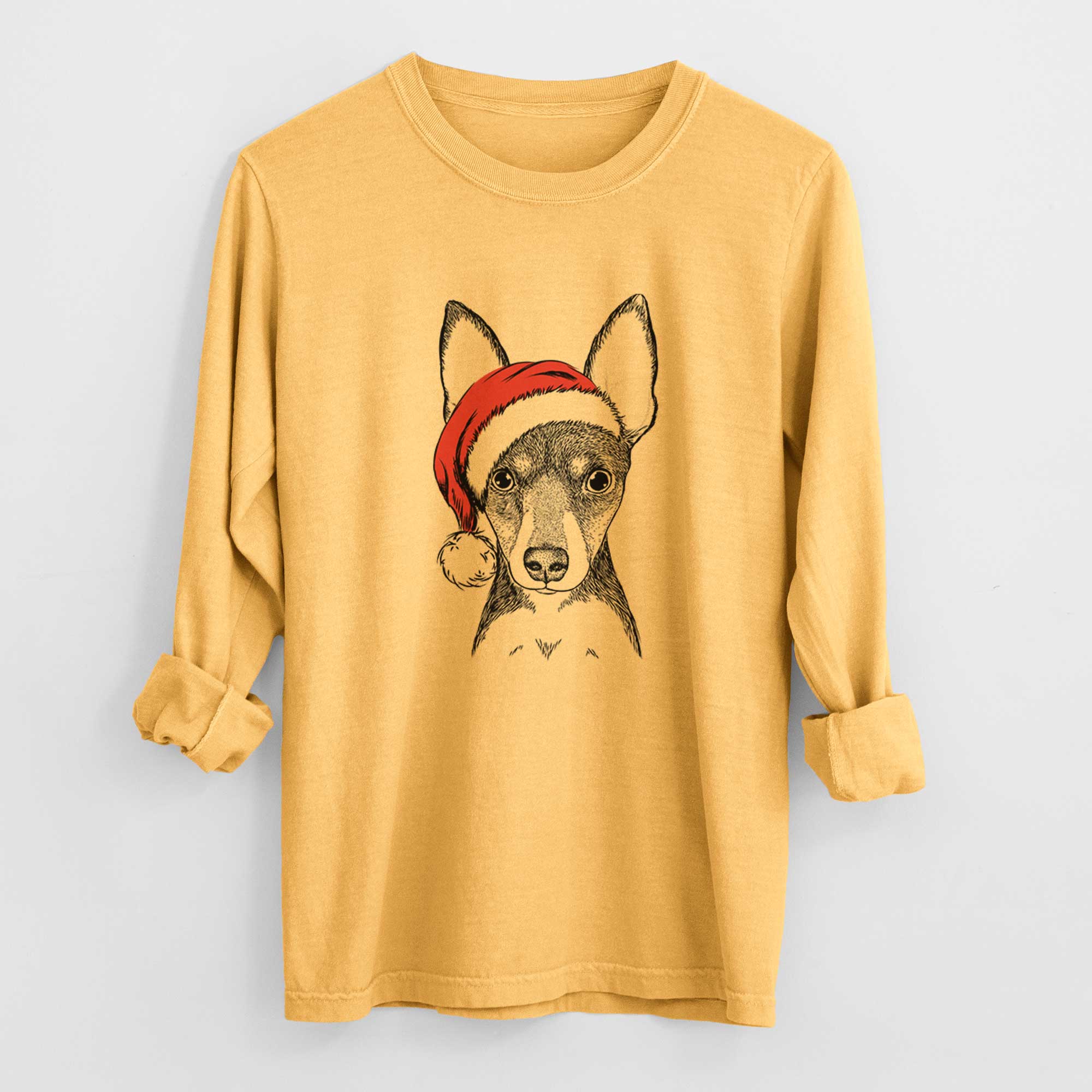 Santa Tiny the Toy Fox Terrier - Men's Heavyweight 100% Cotton Long Sleeve