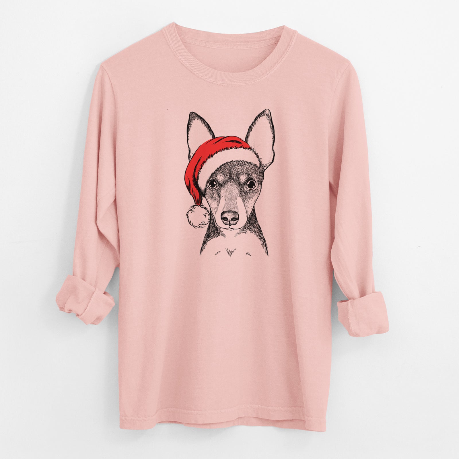 Santa Tiny the Toy Fox Terrier - Men's Heavyweight 100% Cotton Long Sleeve