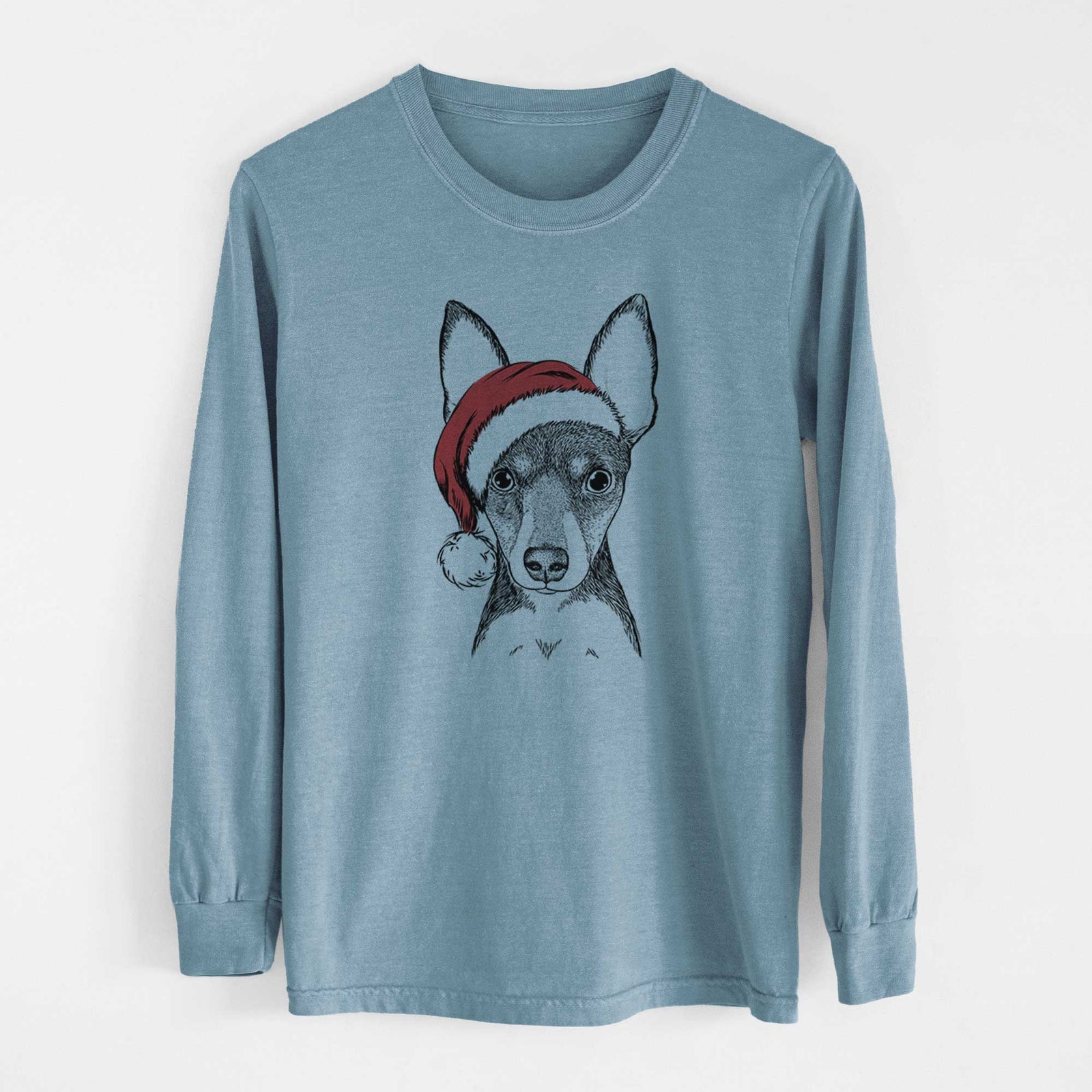 Santa Tiny the Toy Fox Terrier - Men's Heavyweight 100% Cotton Long Sleeve