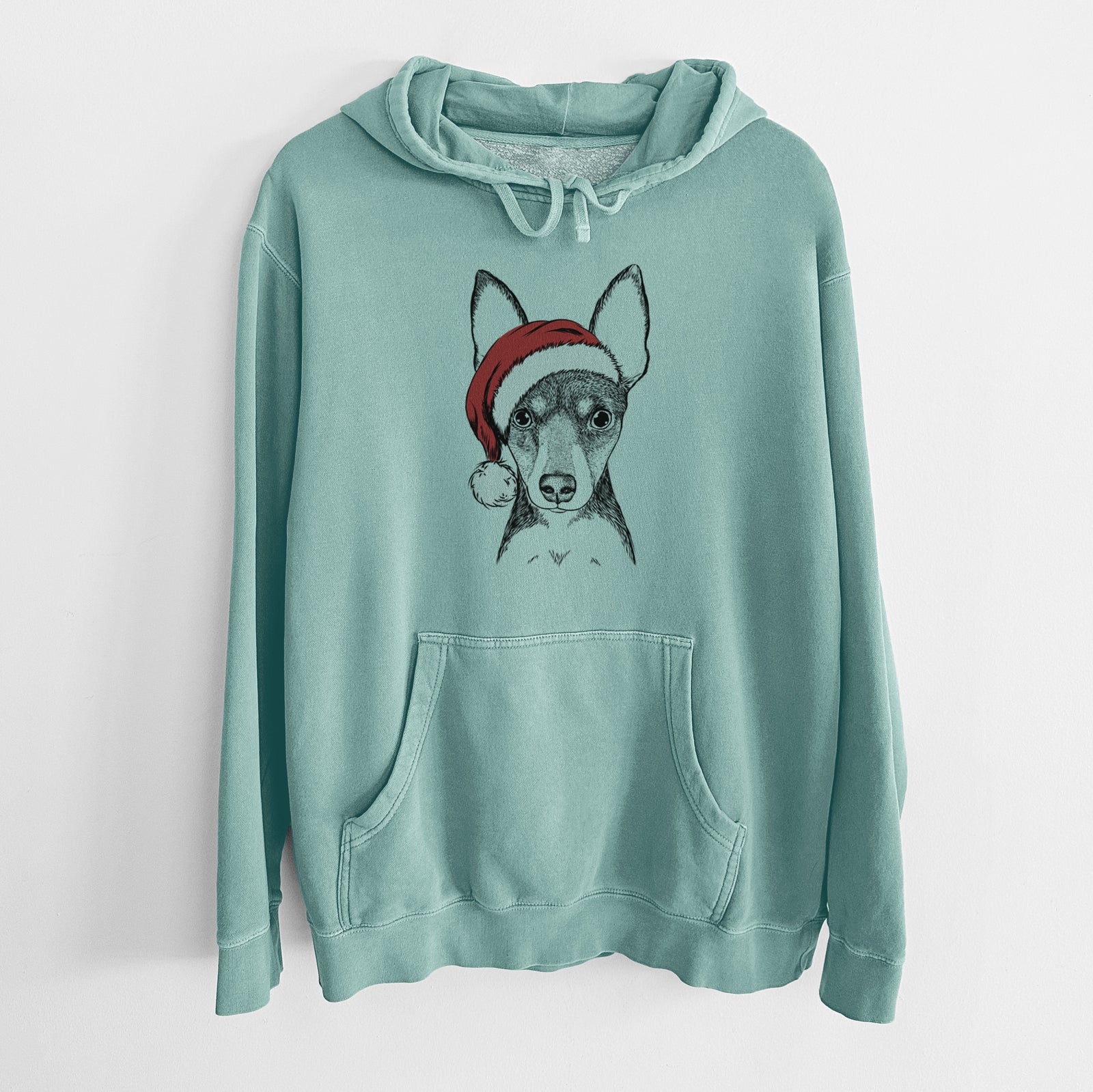 Santa Hat Tiny the Toy Fox Terrier - Unisex Pigment Dyed Hoodie