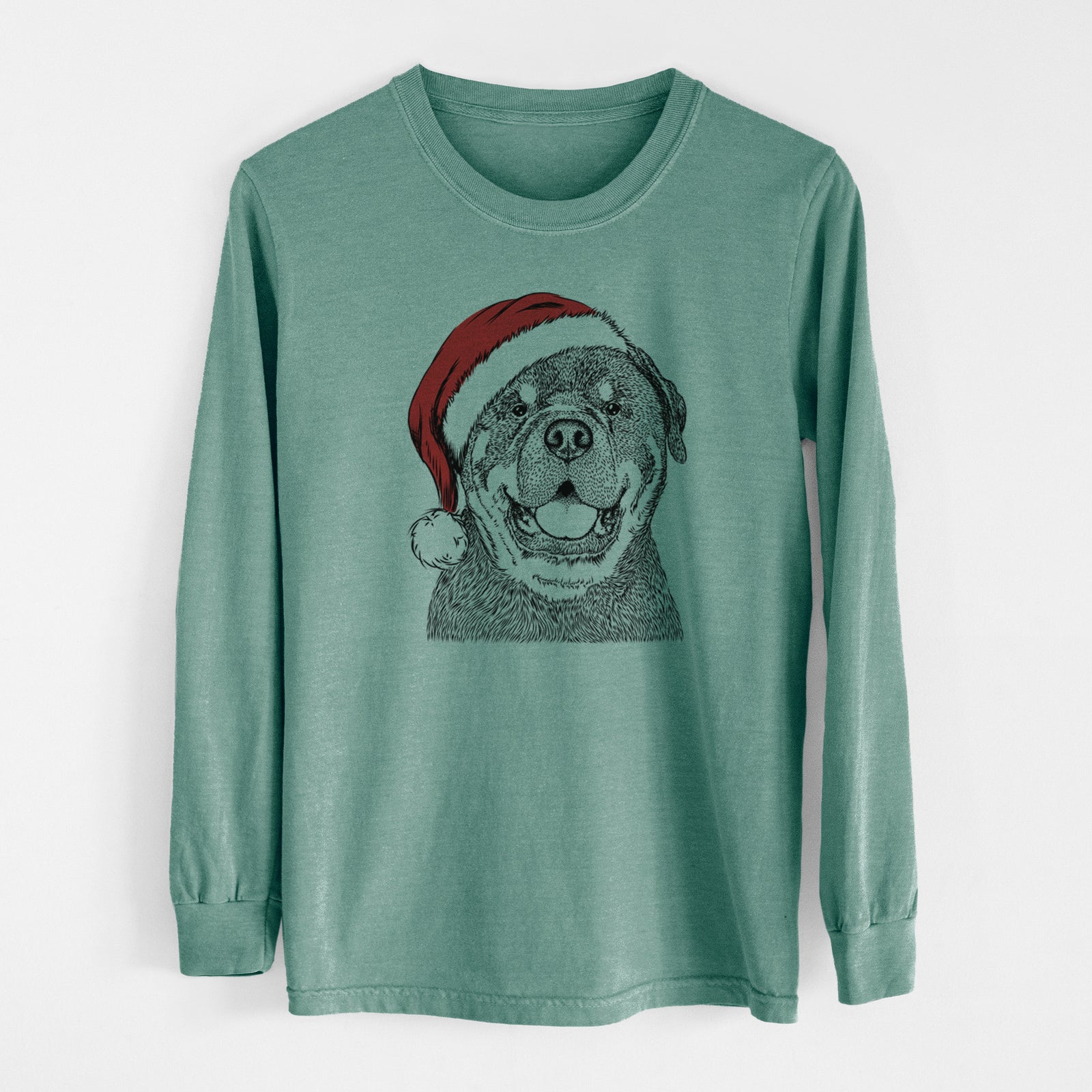 Santa Titan the Rottweiler - Men's Heavyweight 100% Cotton Long Sleeve