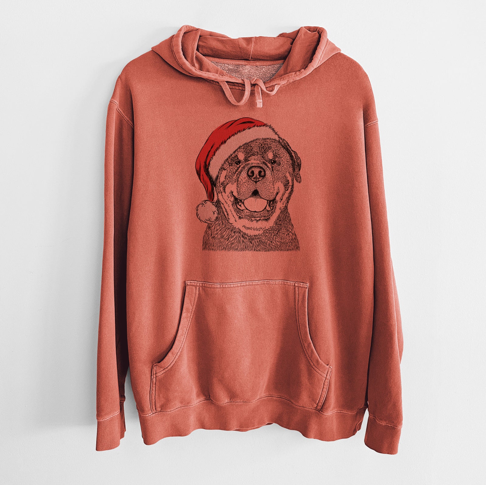 Santa Hat Titan the Rottweiler - Unisex Pigment Dyed Hoodie