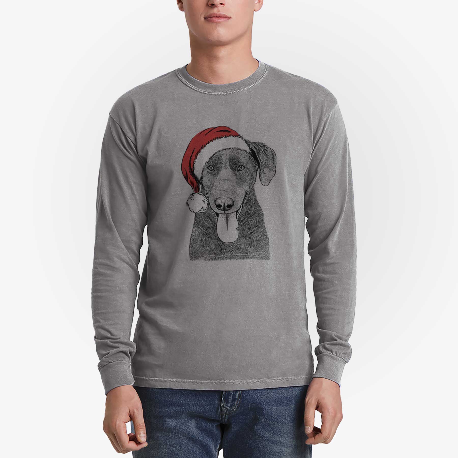 Santa Tobes the Chocolate Lab - Men's Heavyweight 100% Cotton Long Sleeve