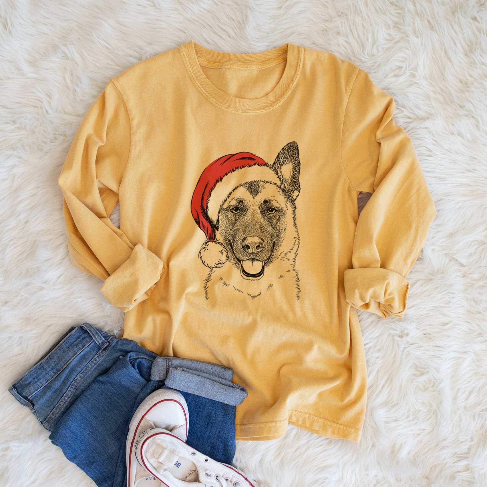 Santa Trooper the German Shepherd - Men's Heavyweight 100% Cotton Long Sleeve