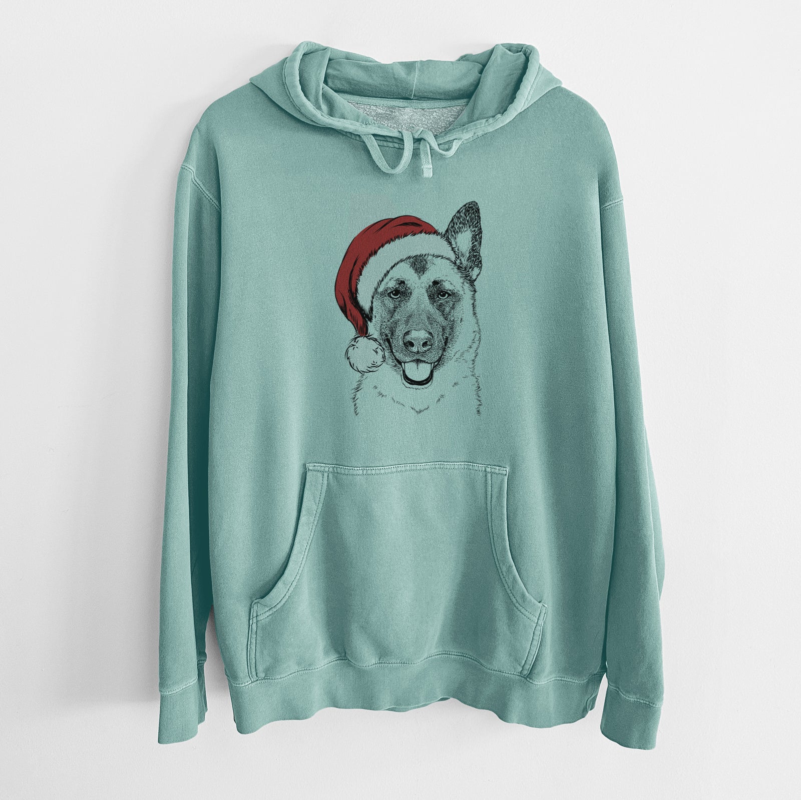 Santa Hat Trooper the German Shepherd - Unisex Pigment Dyed Hoodie