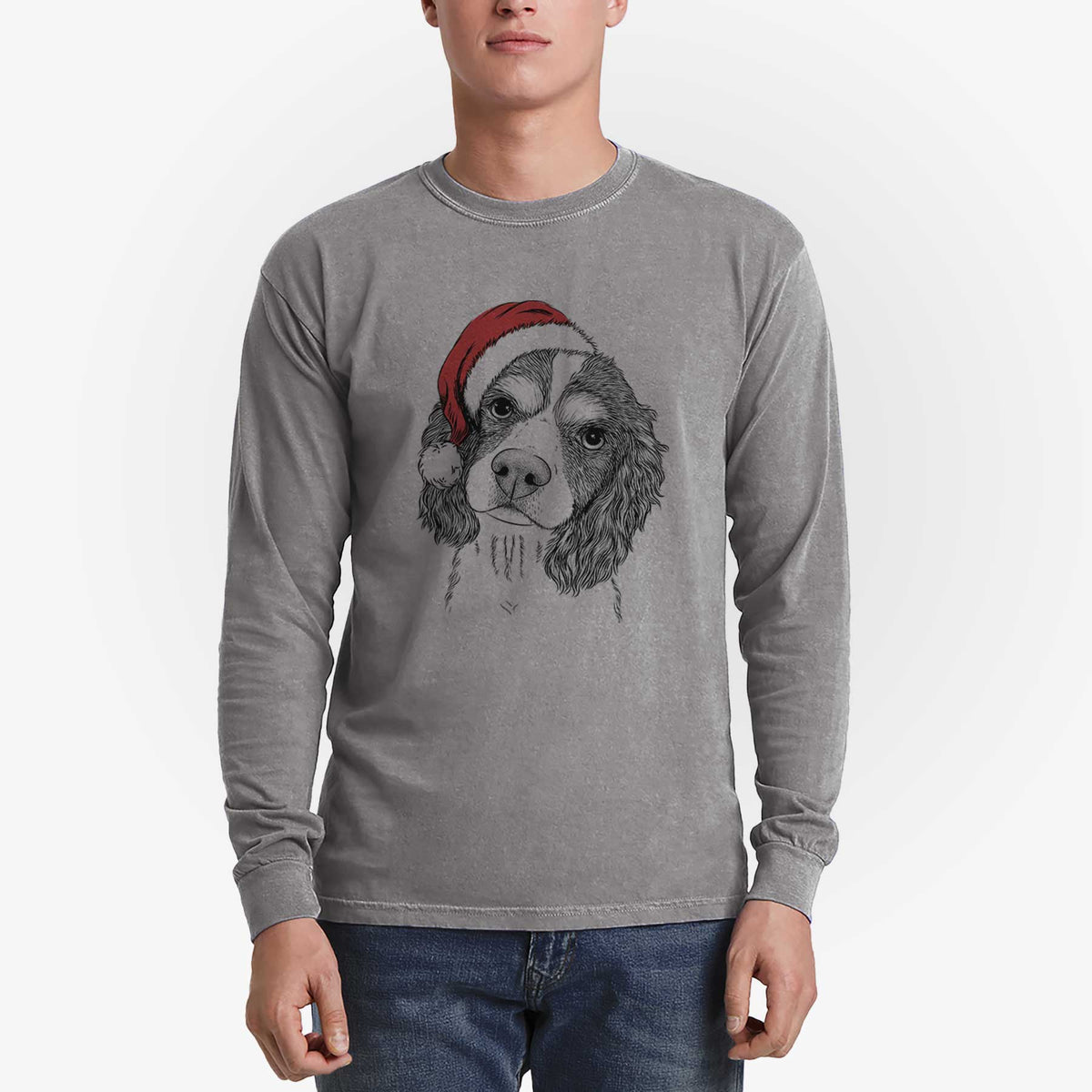 Santa Truman the Cavalier King Charles Spaniel - Men's Heavyweight 100% Cotton Long Sleeve