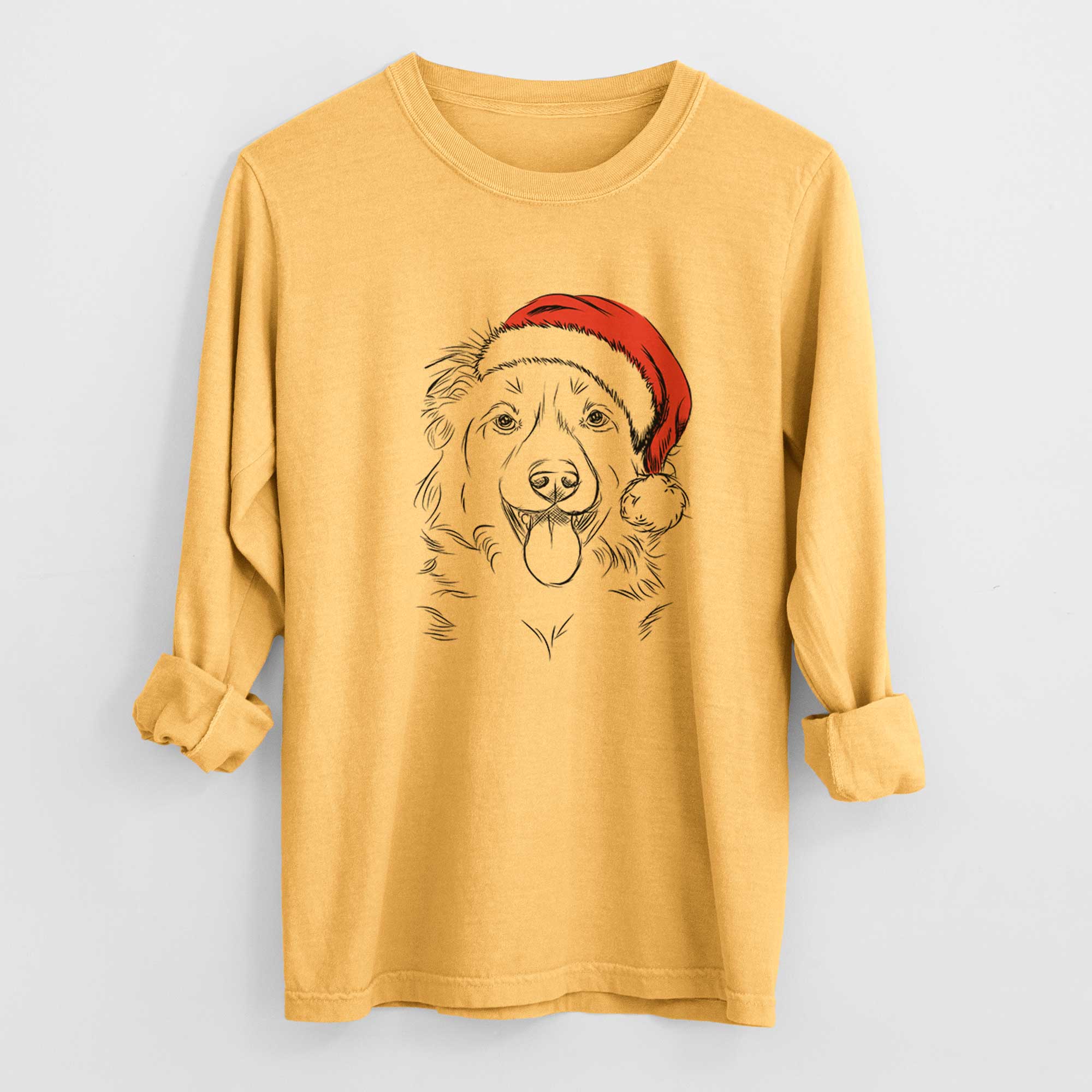 Santa Tucker the Collie Shepherd - Men's Heavyweight 100% Cotton Long Sleeve