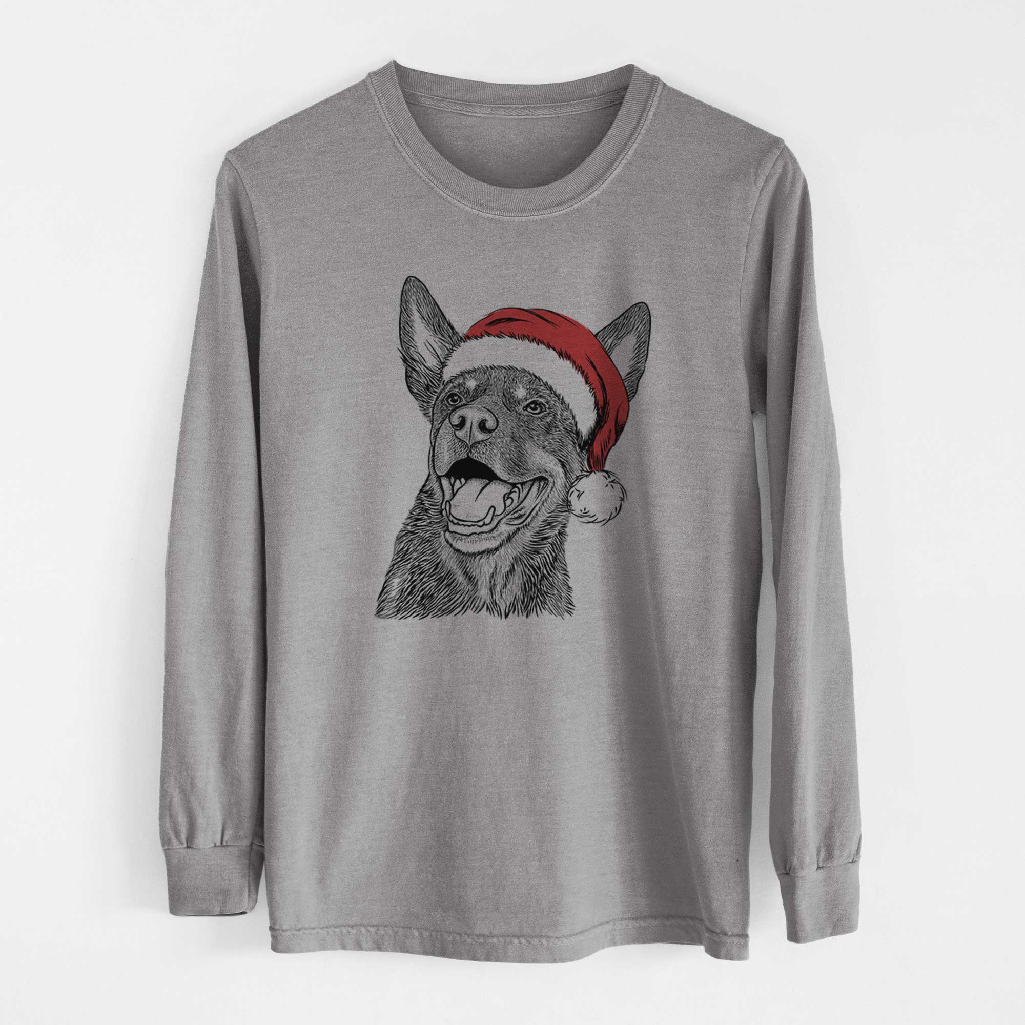 Santa Tucker the Australian Kelpie - Men's Heavyweight 100% Cotton Long Sleeve