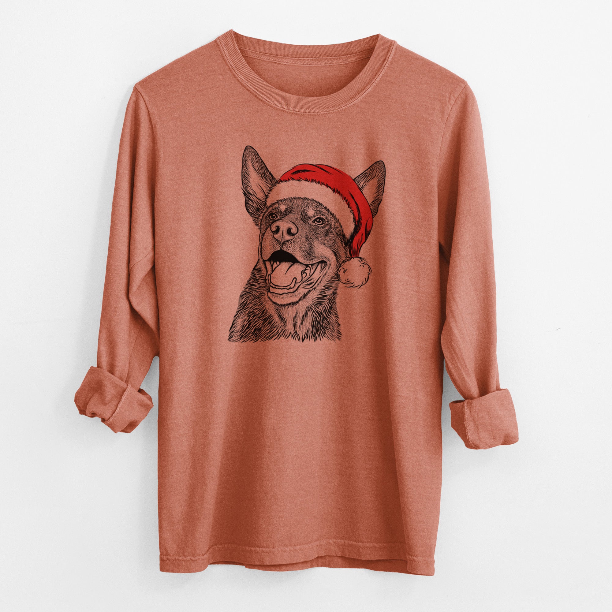 Santa Tucker the Australian Kelpie - Men's Heavyweight 100% Cotton Long Sleeve