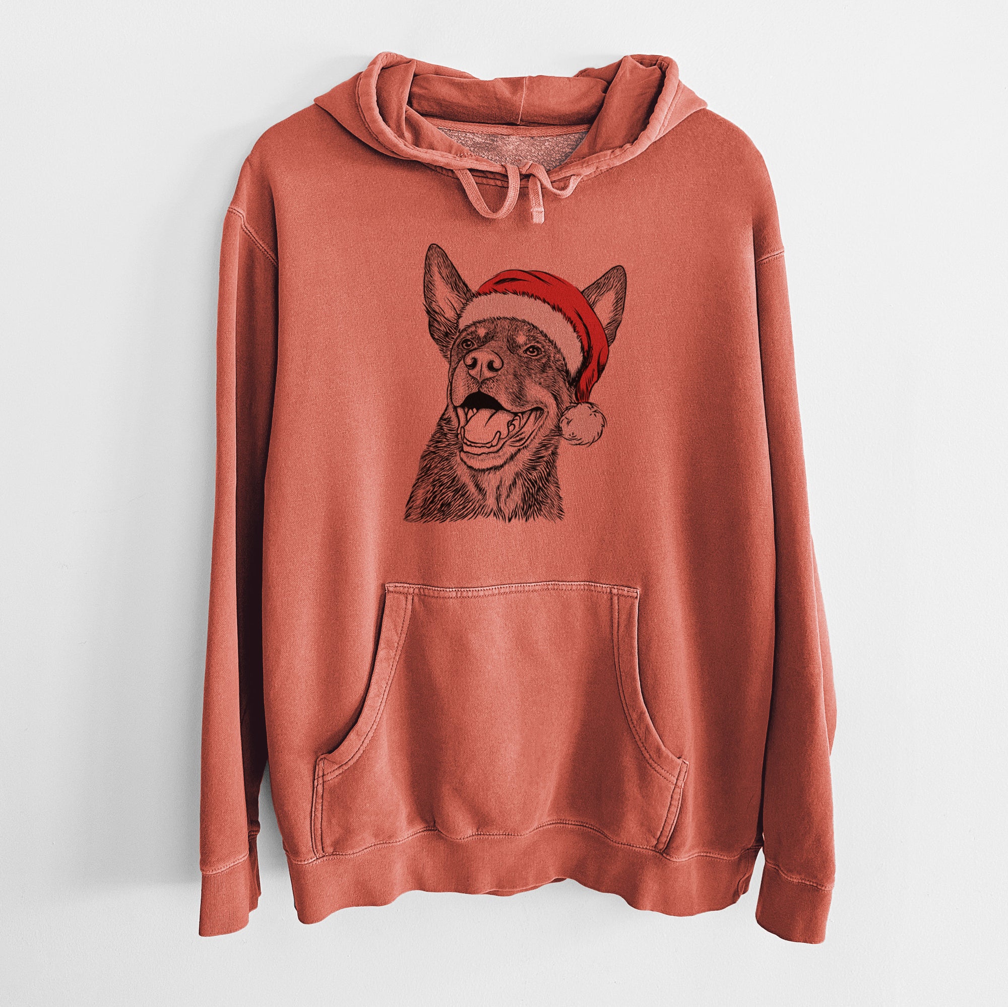 Santa Hat Tucker the Australian Kelpie - Unisex Pigment Dyed Hoodie