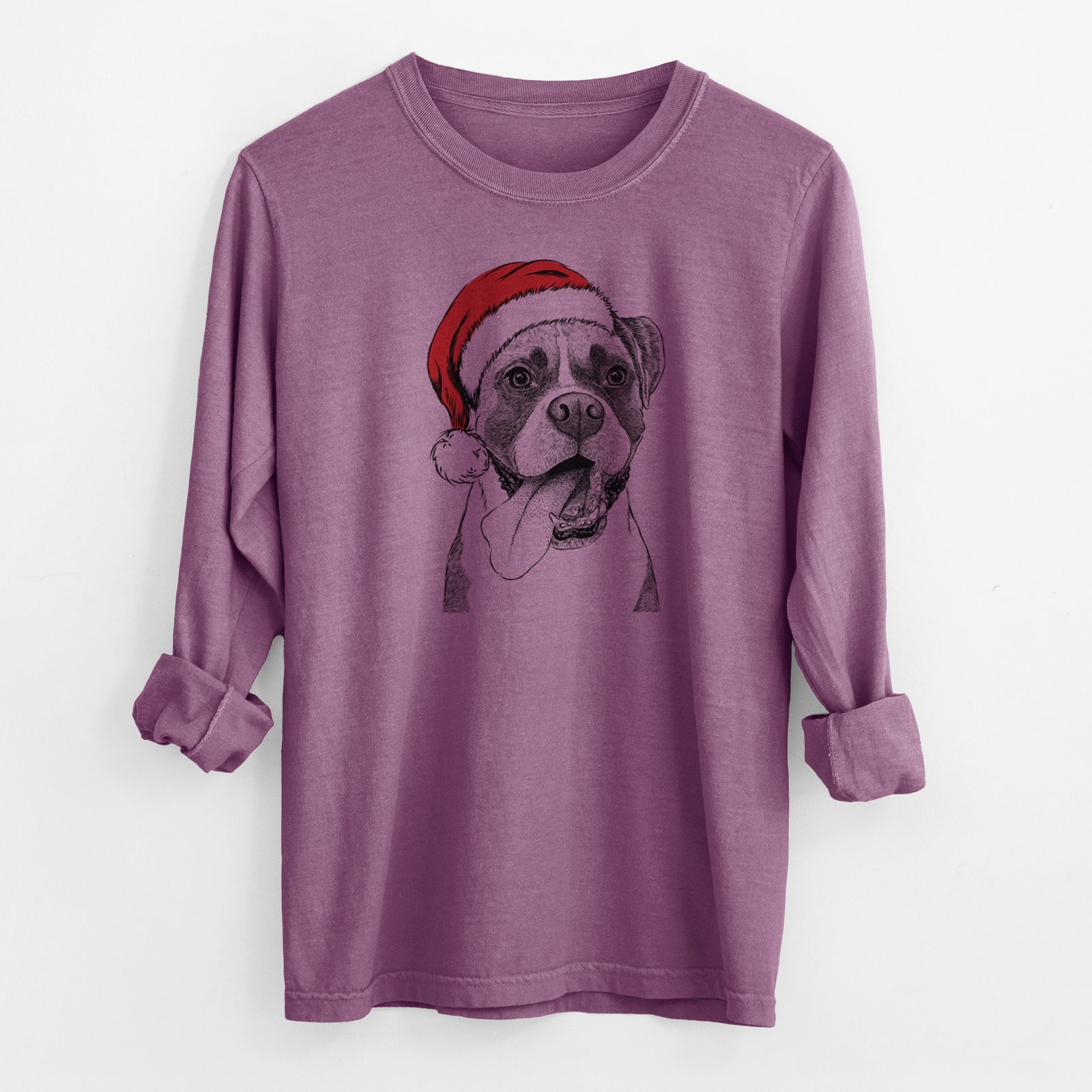 Santa Tuckeroo the Boxer - Men's Heavyweight 100% Cotton Long Sleeve