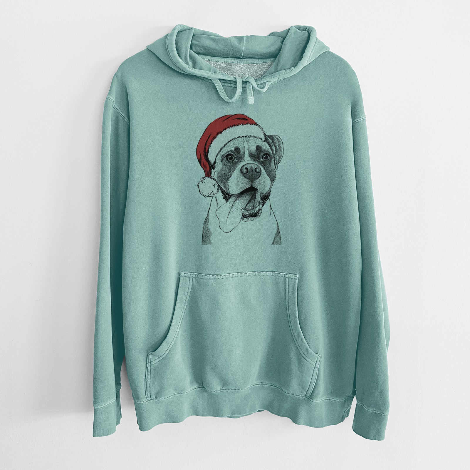 Santa Hat Tuckeroo the Boxer - Unisex Pigment Dyed Hoodie