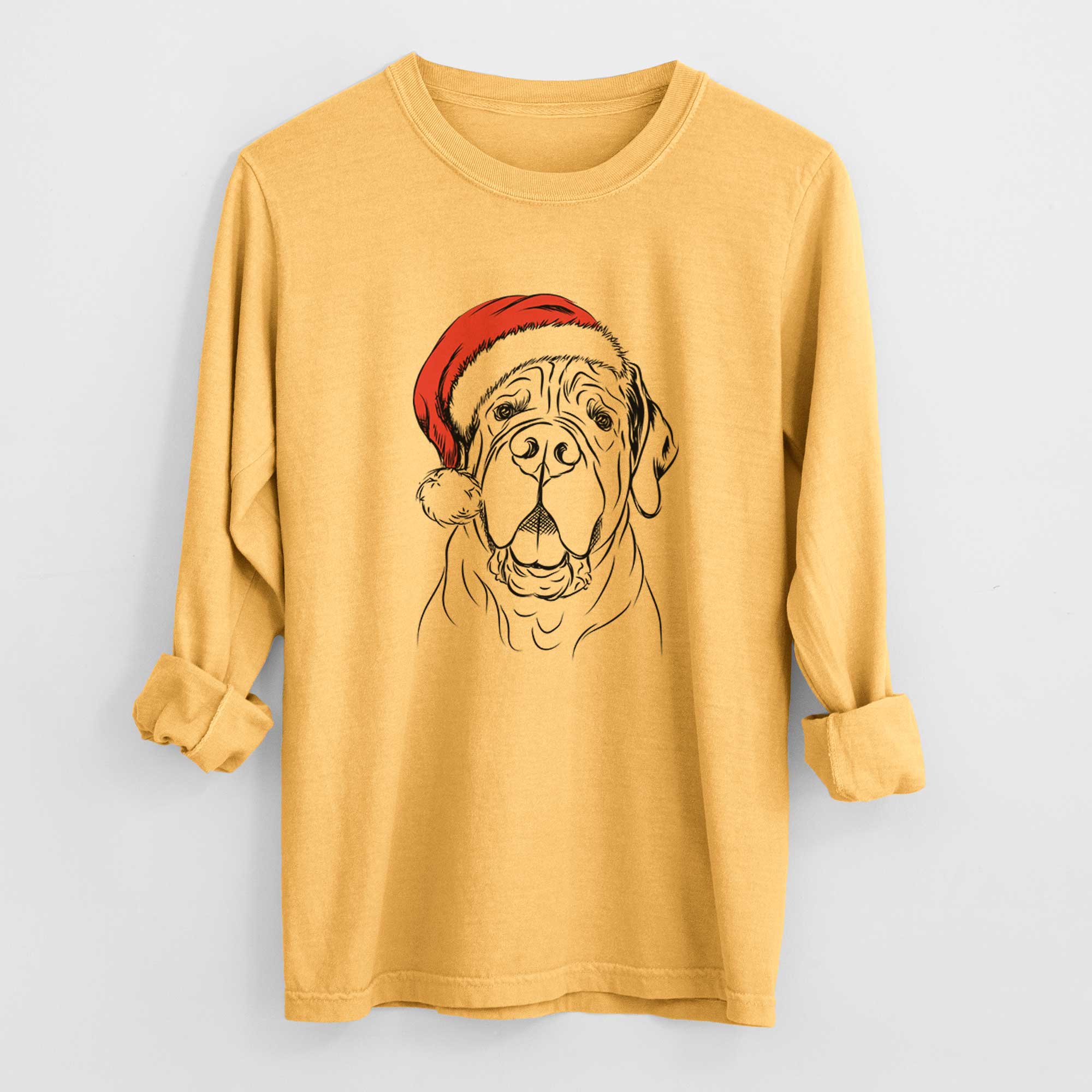 Santa Tufton the English Mastiff - Men's Heavyweight 100% Cotton Long Sleeve