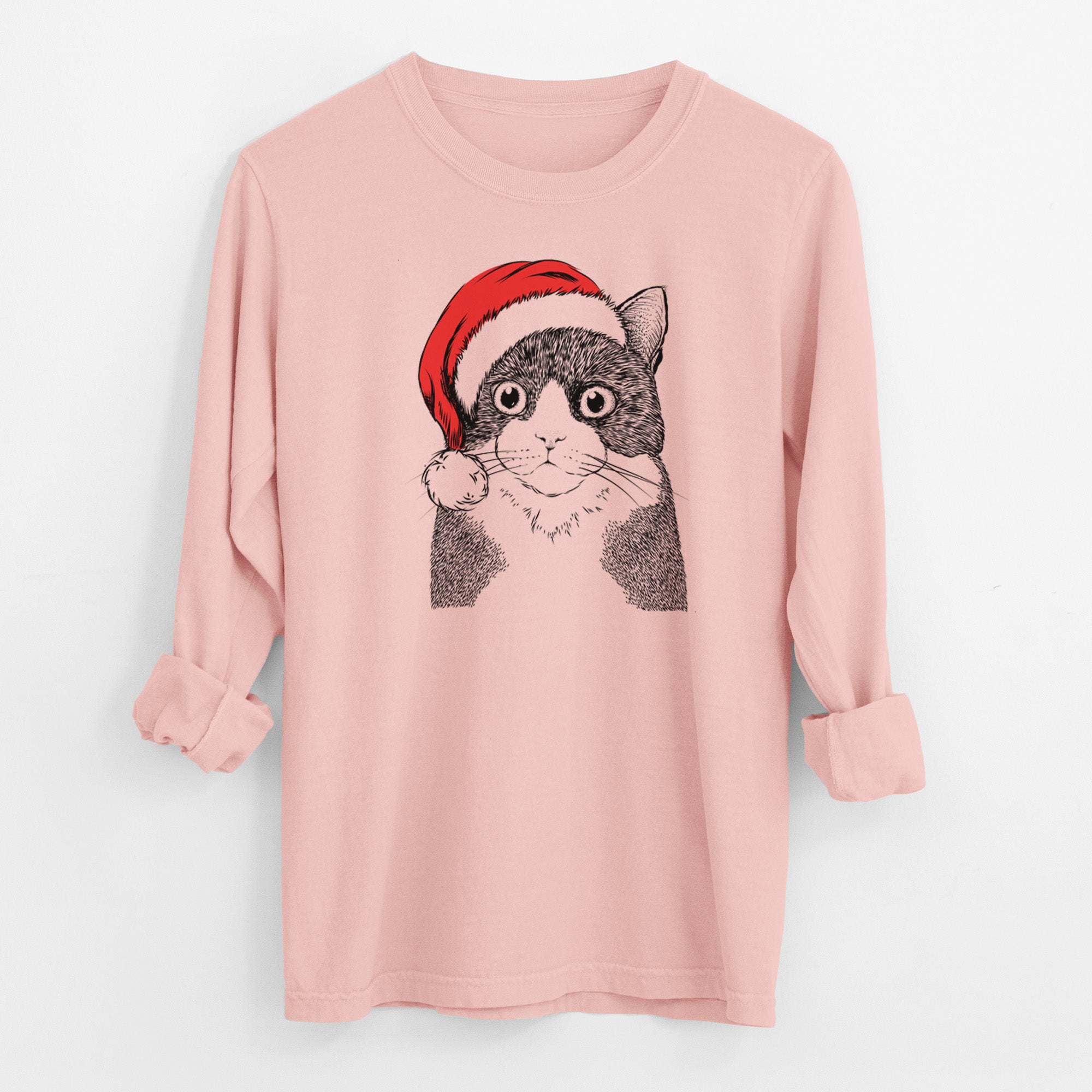 Santa Tux the Tuxedo Cat - Men's Heavyweight 100% Cotton Long Sleeve