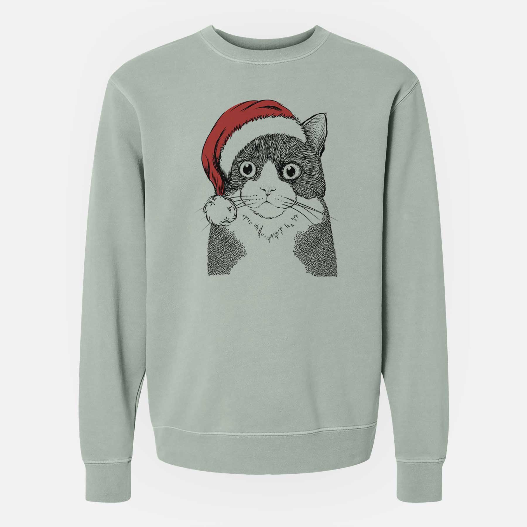 Santa Tux the Tuxedo Cat - Unisex Pigment Dyed Crew Sweatshirt