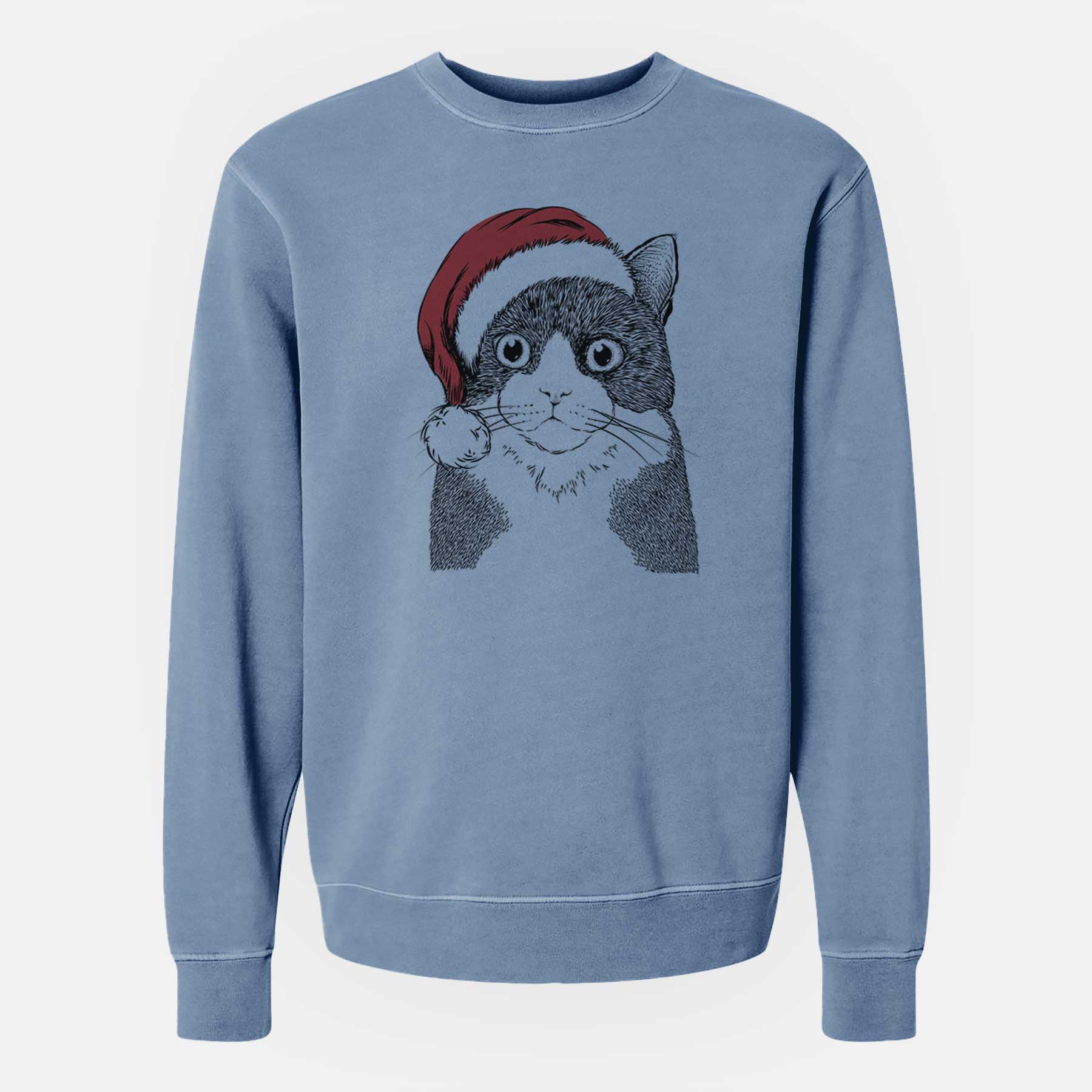 Santa Tux the Tuxedo Cat - Unisex Pigment Dyed Crew Sweatshirt