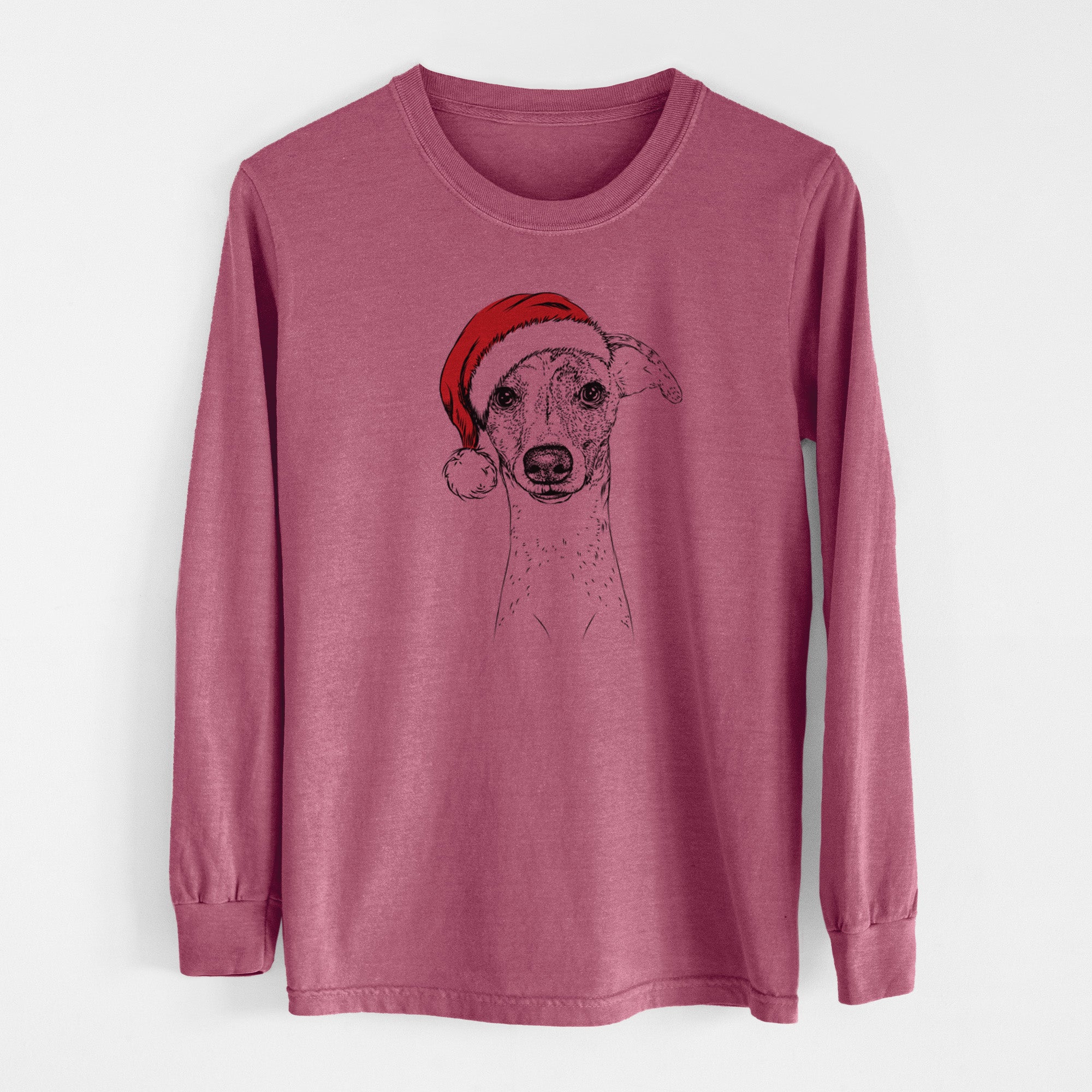 Santa Twiggy the Whippet - Men's Heavyweight 100% Cotton Long Sleeve