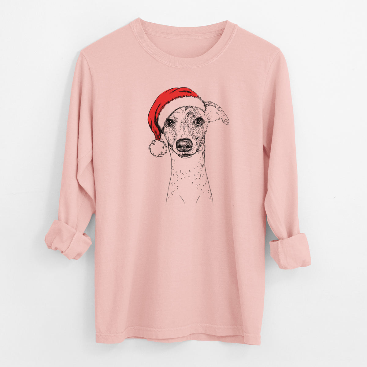 Santa Twiggy the Whippet - Men's Heavyweight 100% Cotton Long Sleeve