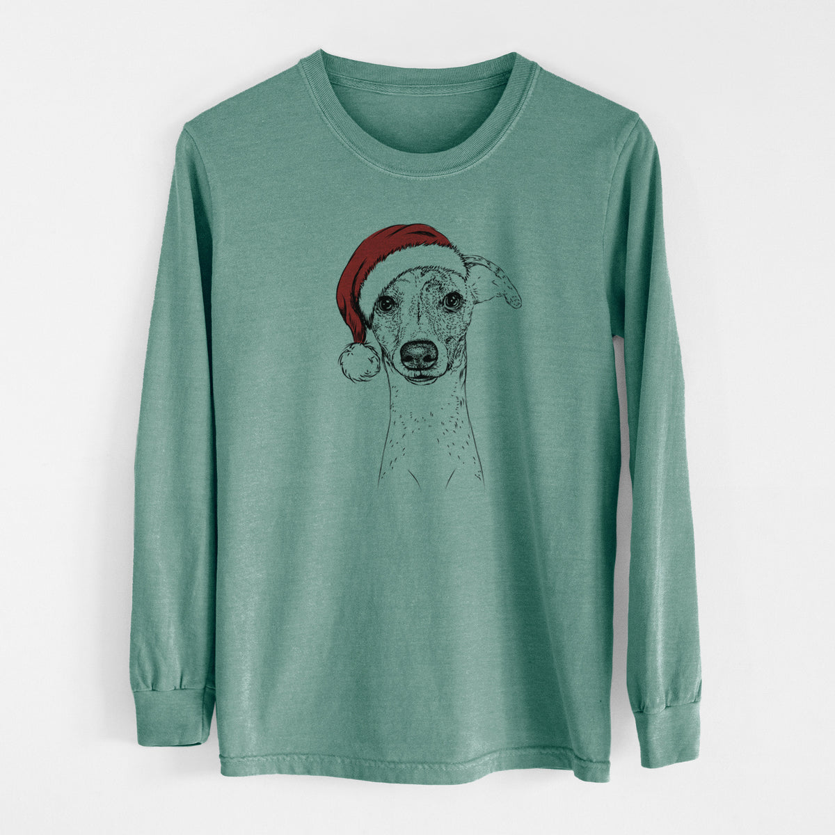 Santa Twiggy the Whippet - Men's Heavyweight 100% Cotton Long Sleeve