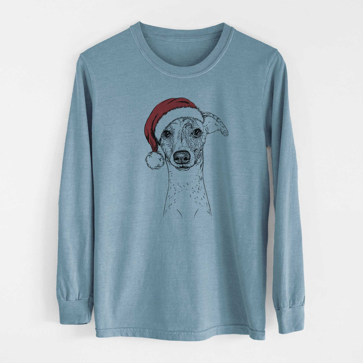 Santa Twiggy the Whippet - Men's Heavyweight 100% Cotton Long Sleeve