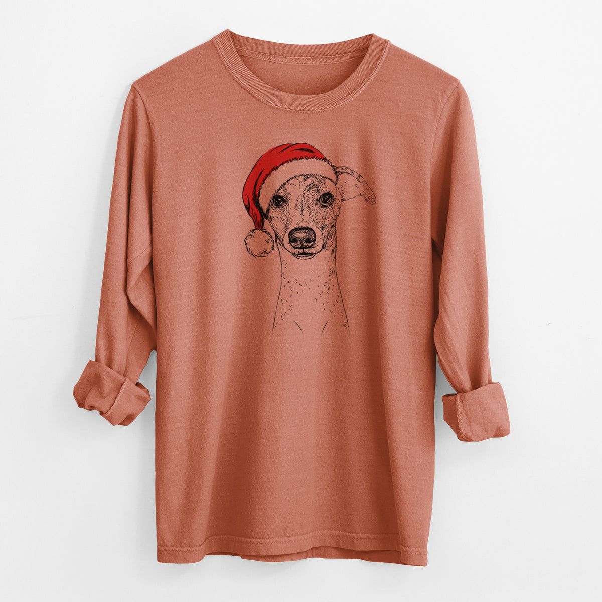 Santa Twiggy the Whippet - Men's Heavyweight 100% Cotton Long Sleeve
