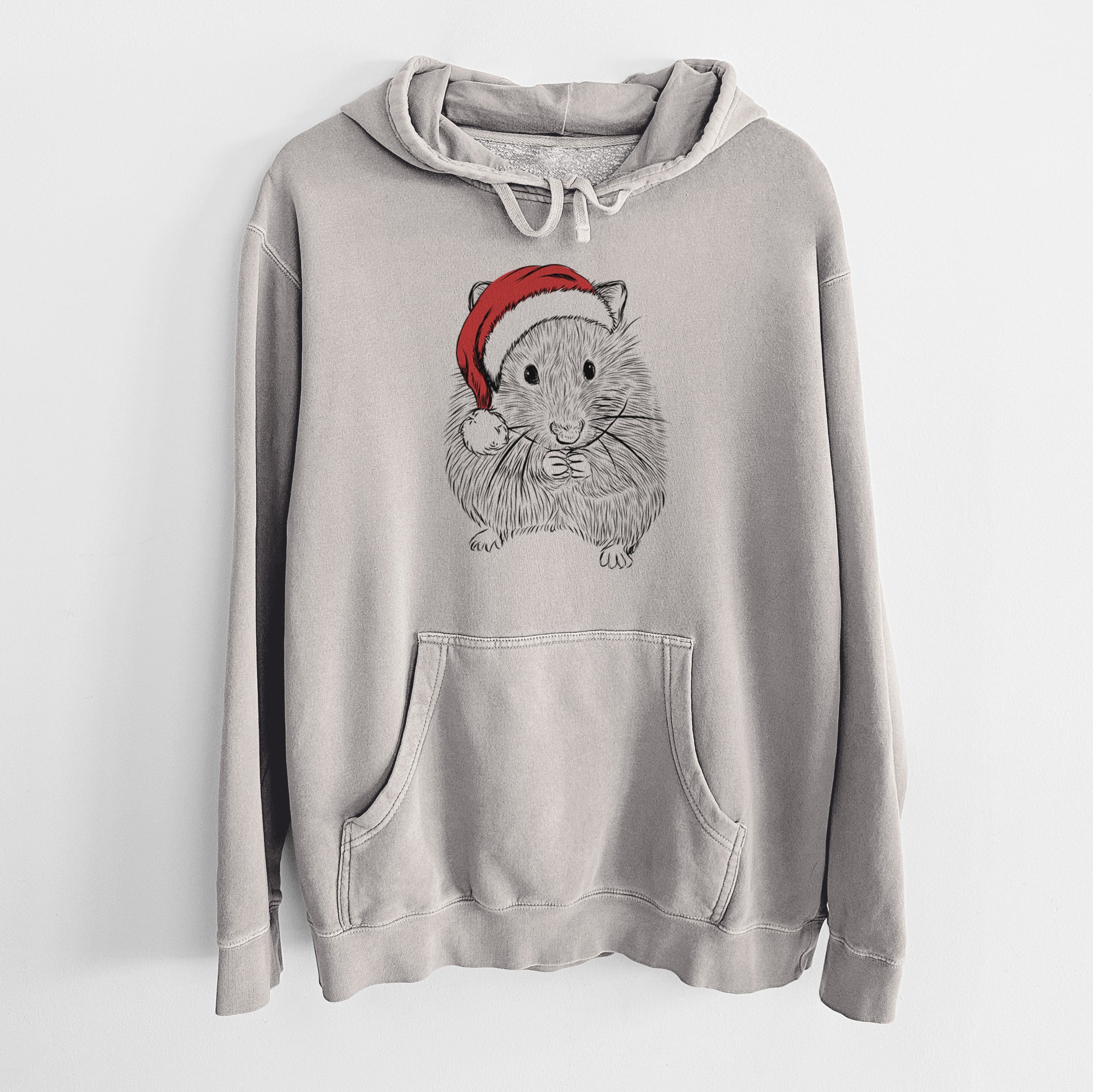 Santa Hat Twitch the Hamster - Unisex Pigment Dyed Hoodie