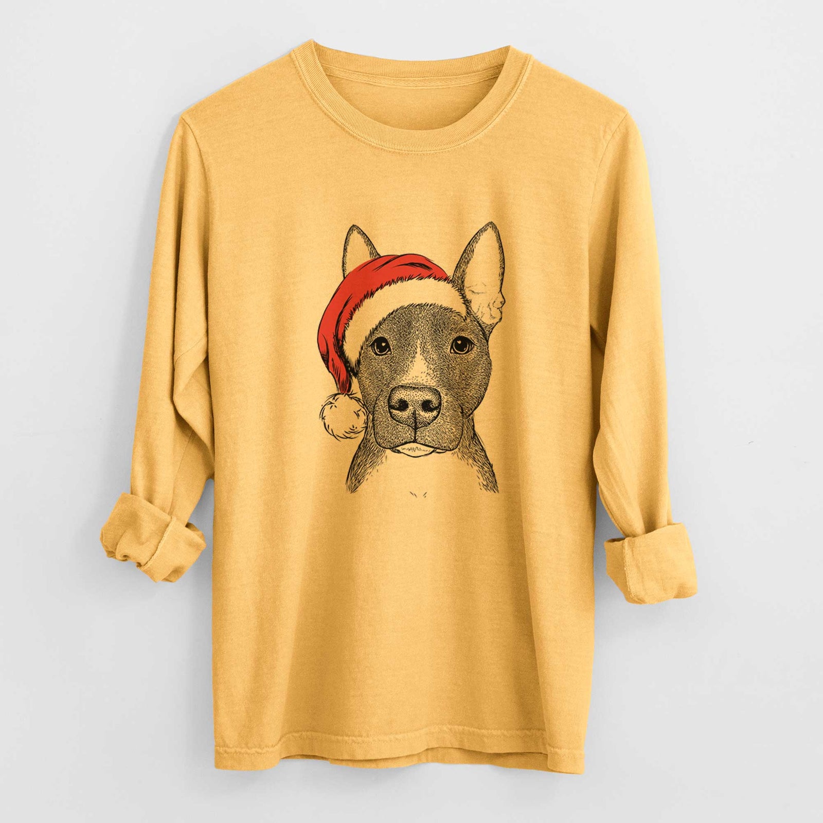 Santa Violet the Pitbull - Men's Heavyweight 100% Cotton Long Sleeve