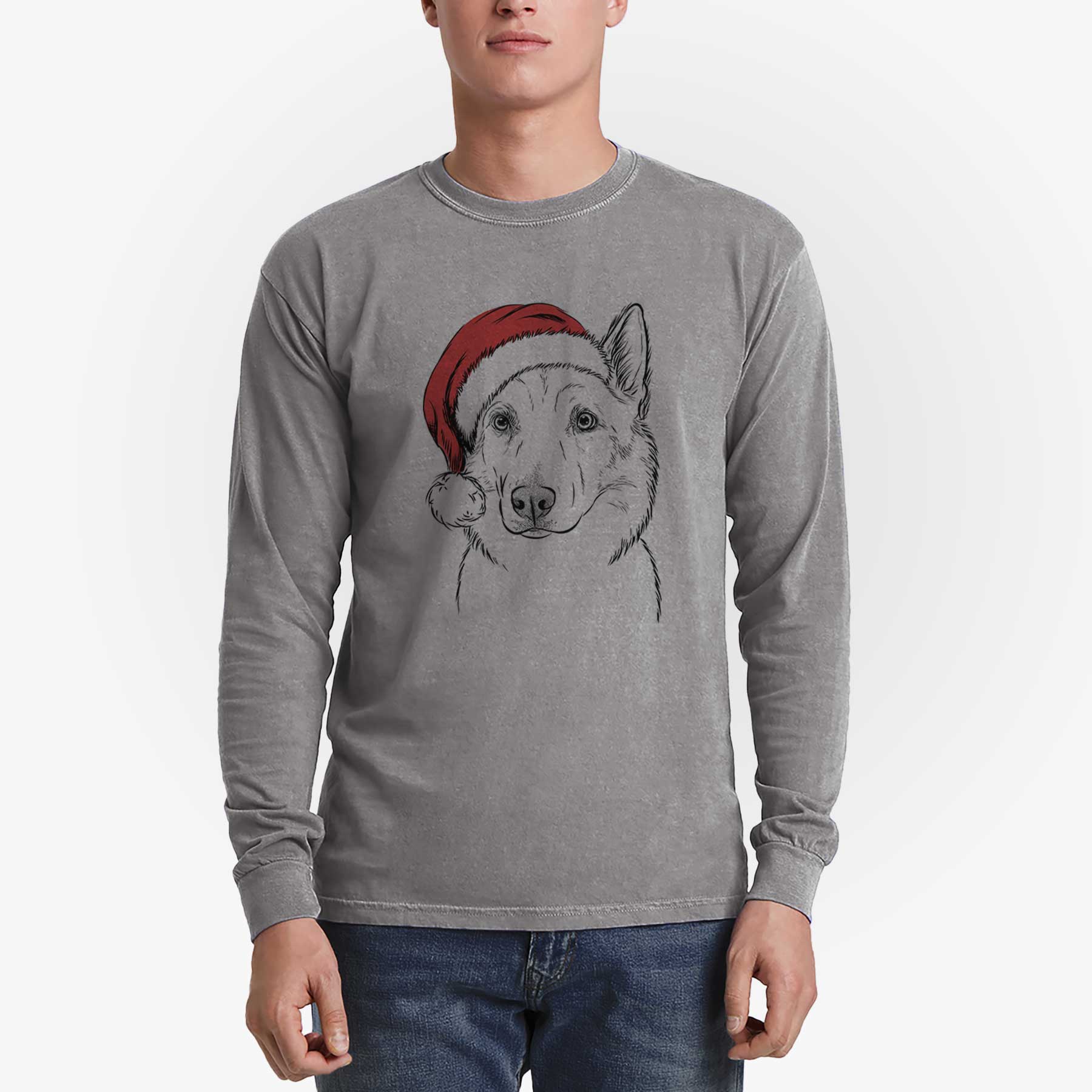 Santa Vox the Siberian Husky - Men's Heavyweight 100% Cotton Long Sleeve