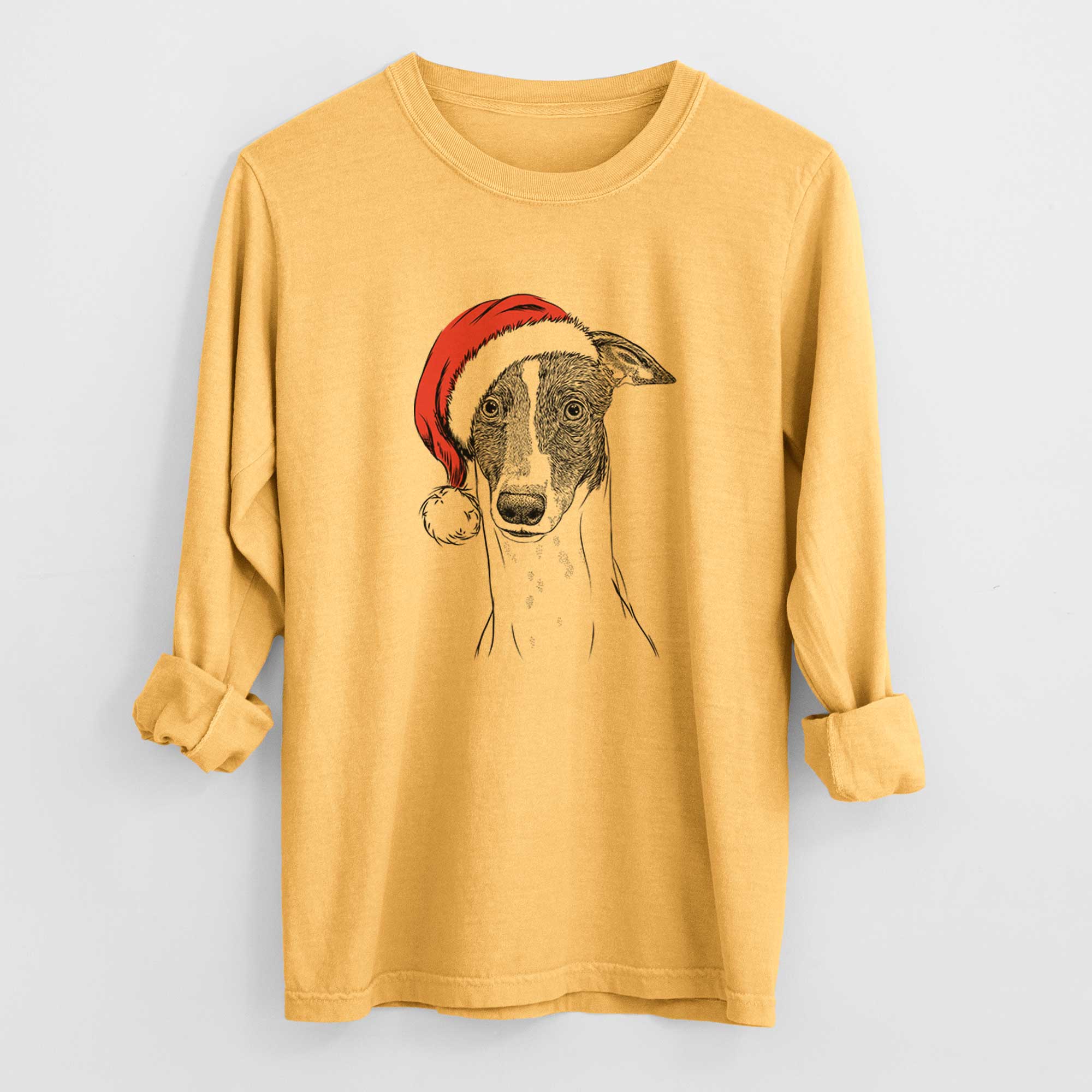 Santa Vyncent the Greyhound - Men's Heavyweight 100% Cotton Long Sleeve