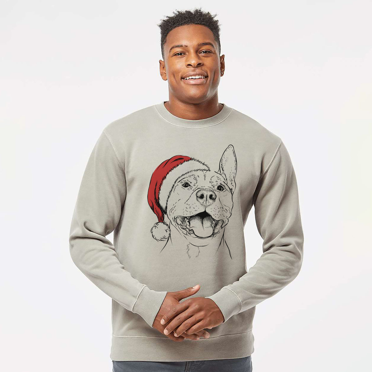 Santa Wally the Pitbull - Unisex Pigment Dyed Crew Sweatshirt