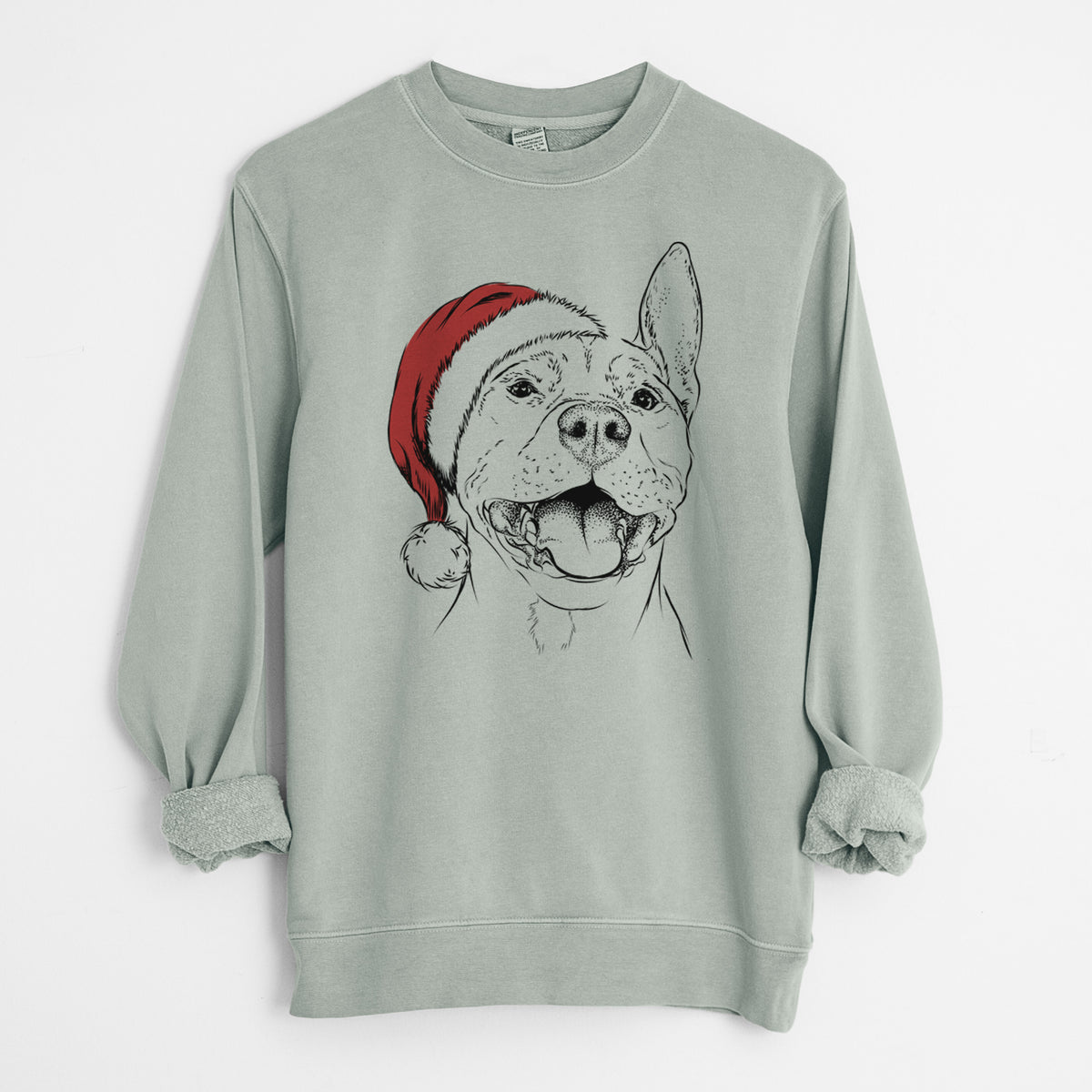 Santa Wally the Pitbull - Unisex Pigment Dyed Crew Sweatshirt