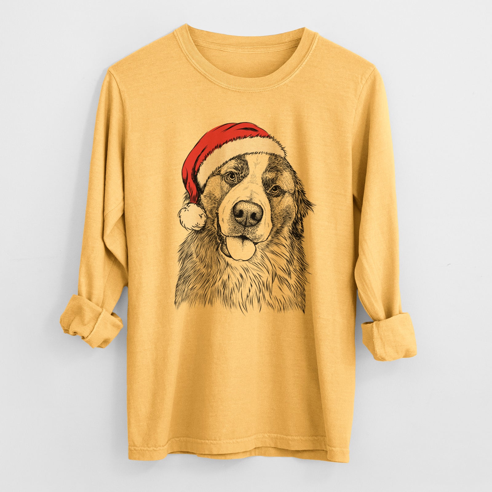 Santa Walter the Bernese Mountain Dog Mix - Men's Heavyweight 100% Cotton Long Sleeve