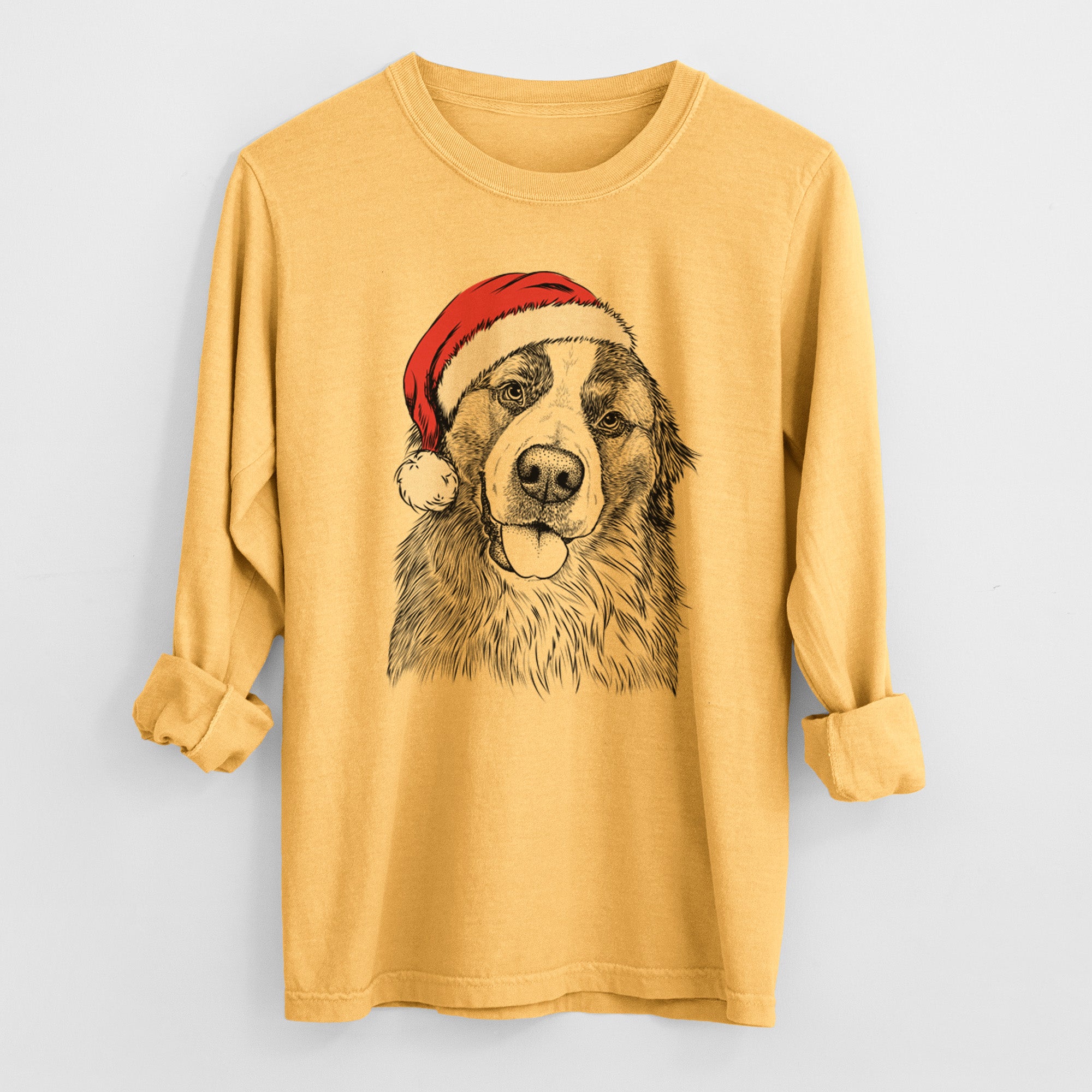 Santa Walter the Bernese Mountain Dog Mix - Men's Heavyweight 100% Cotton Long Sleeve