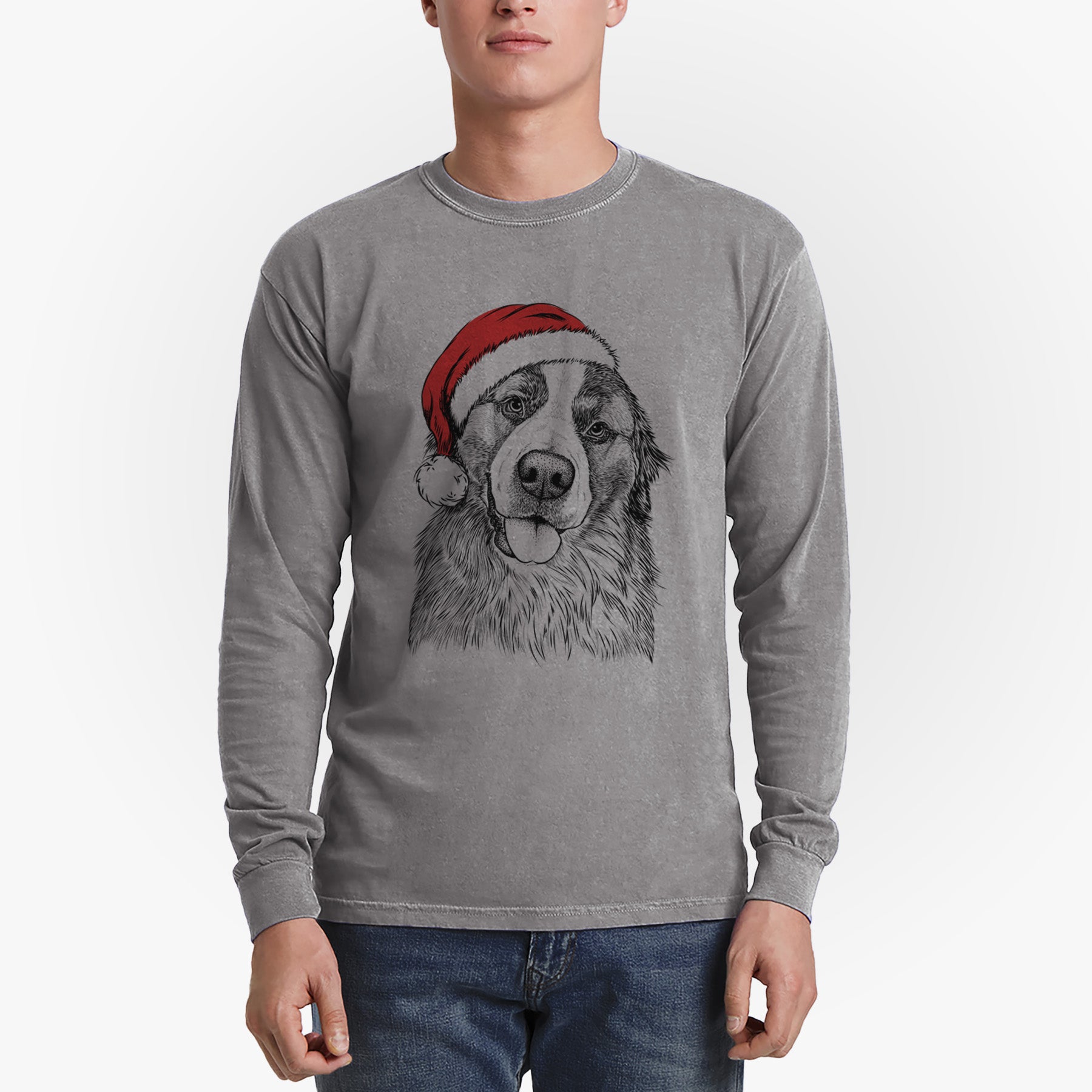 Santa Walter the Bernese Mountain Dog Mix - Men's Heavyweight 100% Cotton Long Sleeve