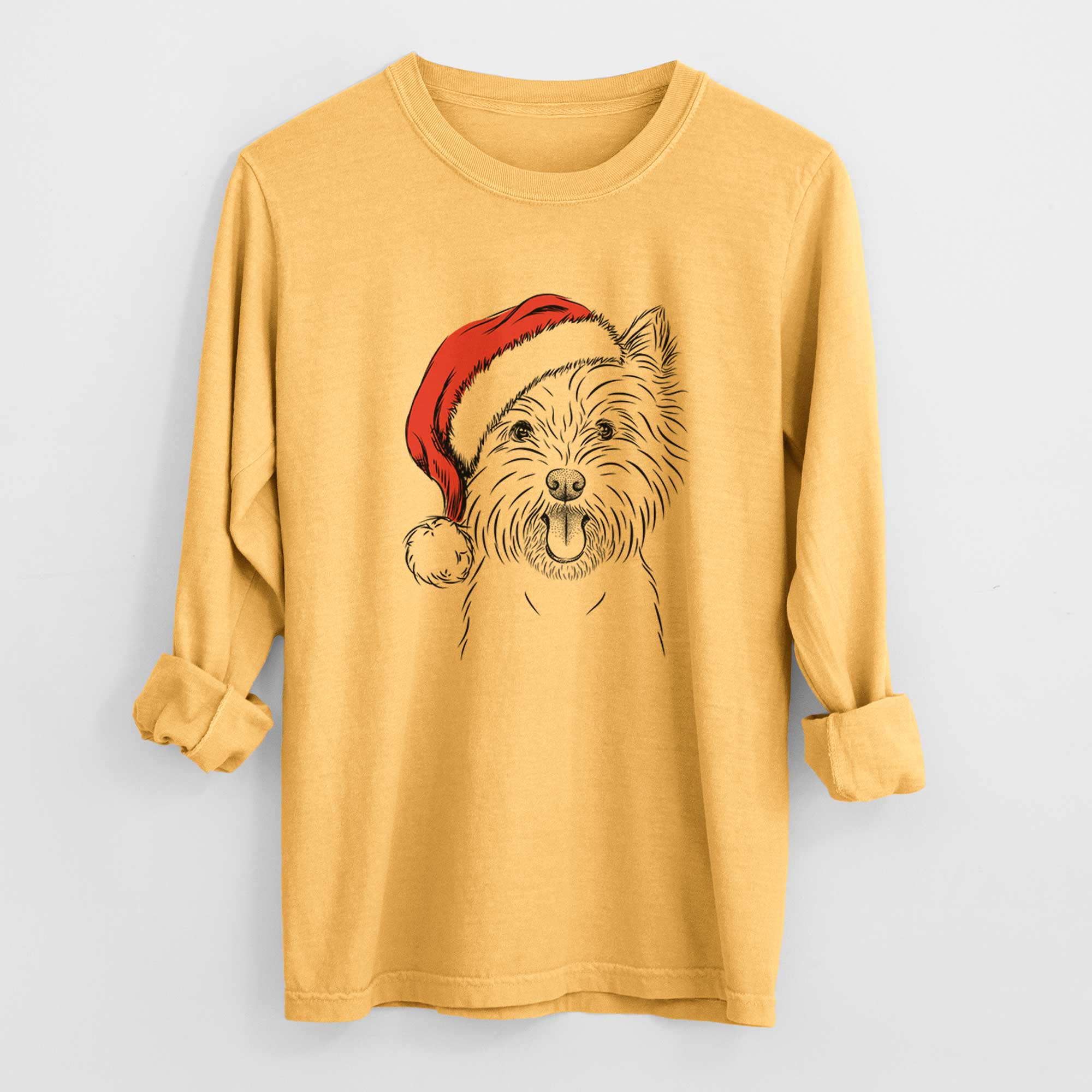 Santa Welma the West Highland Terrier - Men's Heavyweight 100% Cotton Long Sleeve