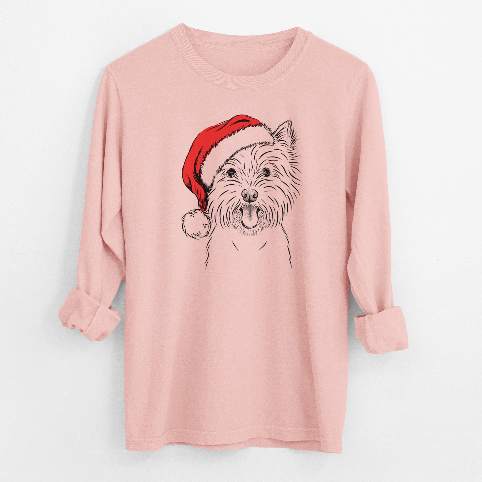 Santa Welma the West Highland Terrier - Men's Heavyweight 100% Cotton Long Sleeve