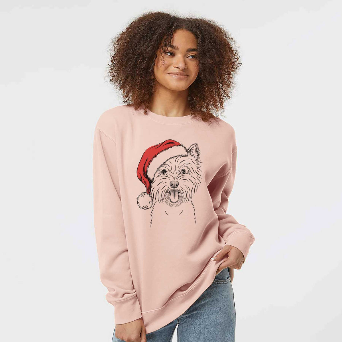 Santa Welma the West Highland Terrier - Unisex Pigment Dyed Crew Sweatshirt