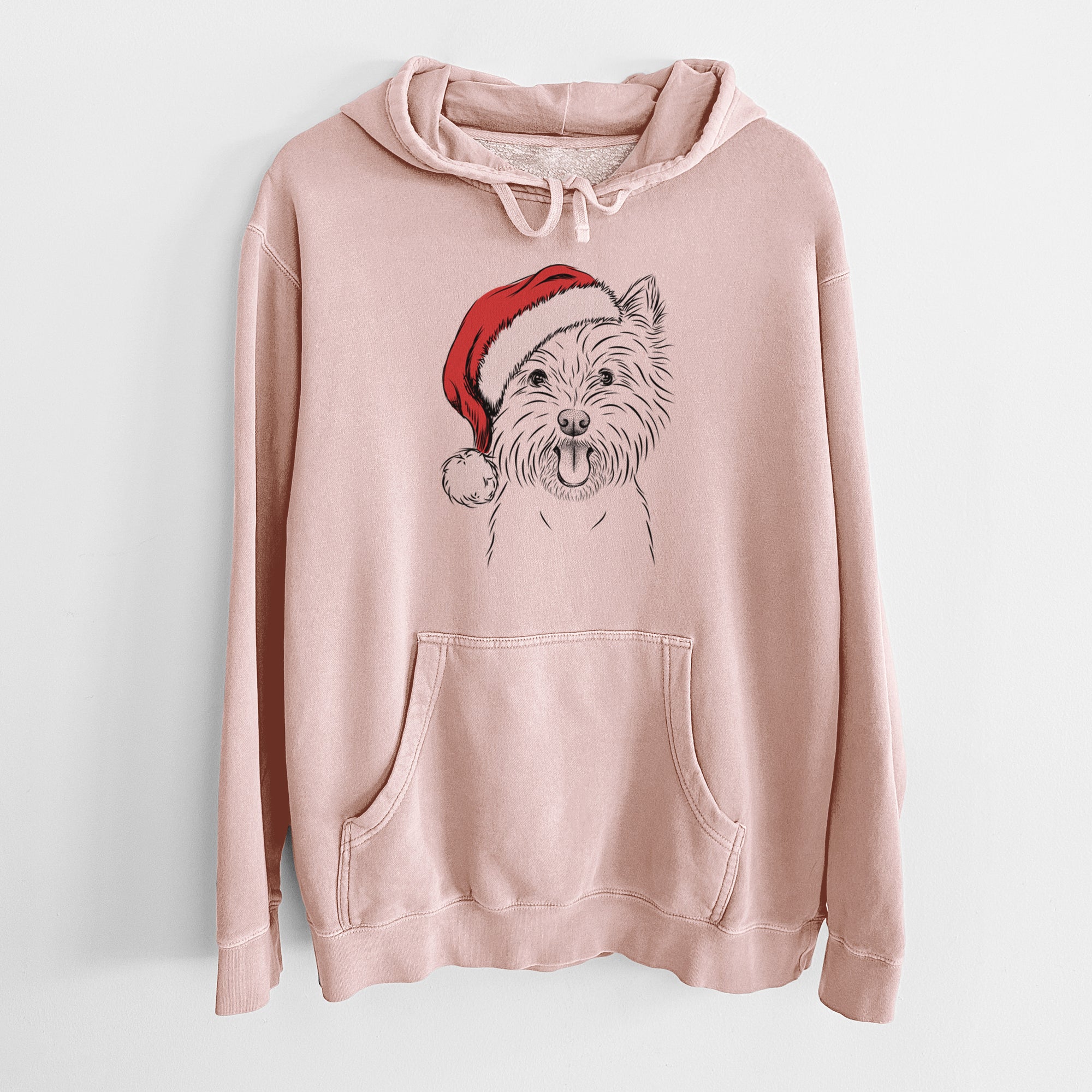 Santa Hat Welma the West Highland Terrier - Unisex Pigment Dyed Hoodie